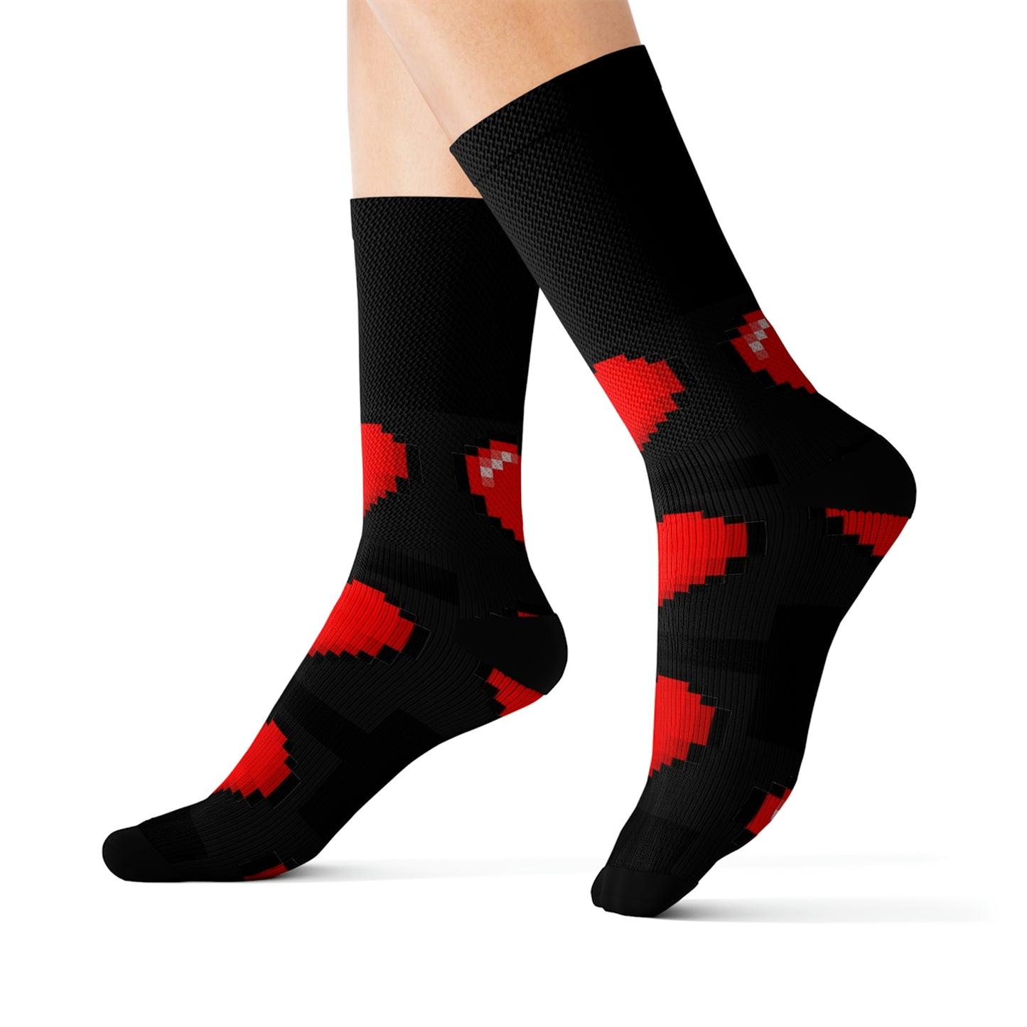 Hearts 8 Bit Style Sublimation Black Socks