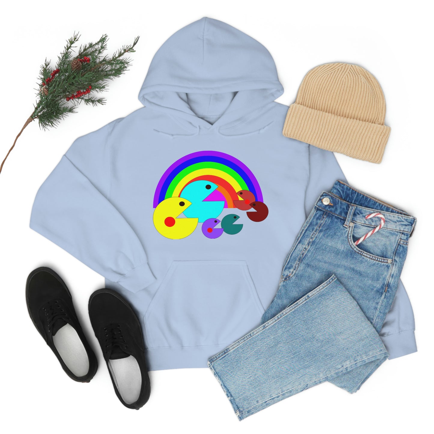 Pac Man Style Ranbow Unisex Hooded Sweatshirt