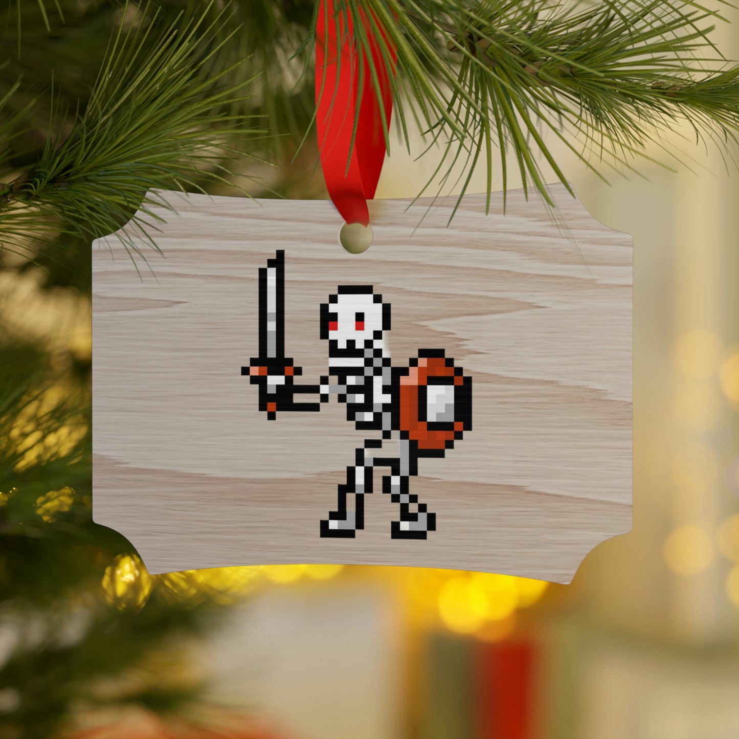 Skeleton 8 Bit Retro Style Wooden Christmas Ornaments