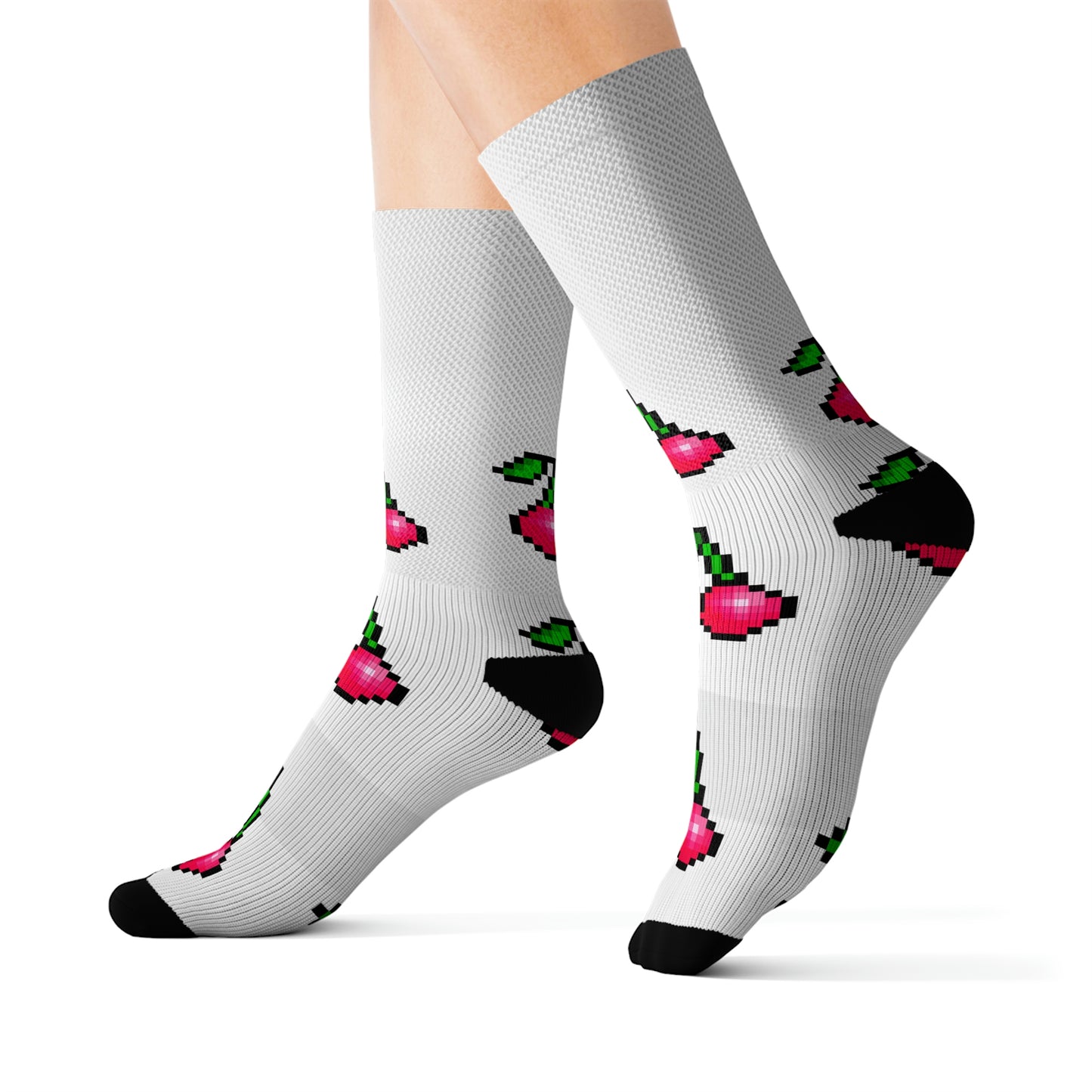 Retro 8 Bit Cherries Style Background Sublimation Socks