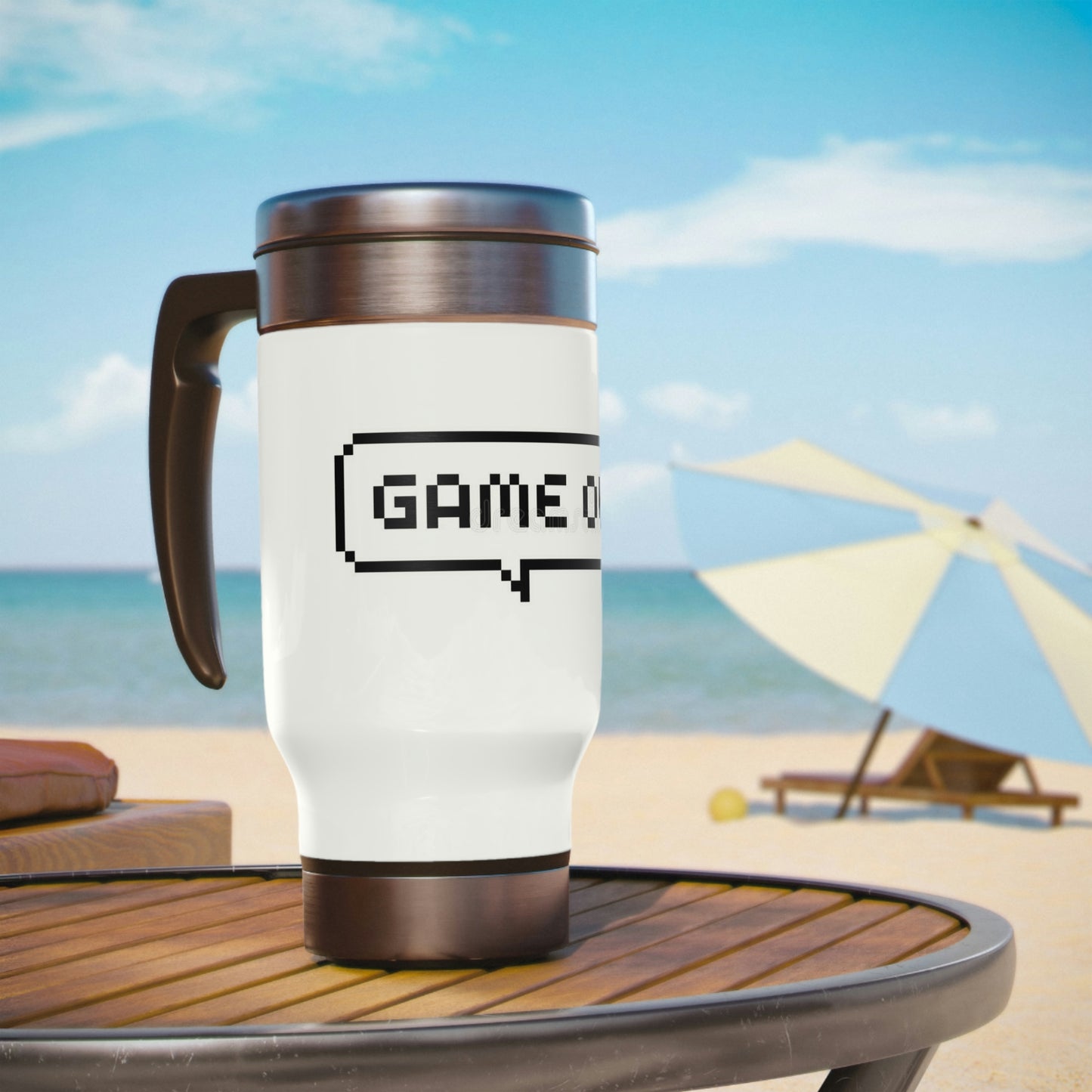 Game Over 8 Bit Travel Mug with Handle, 14oz
