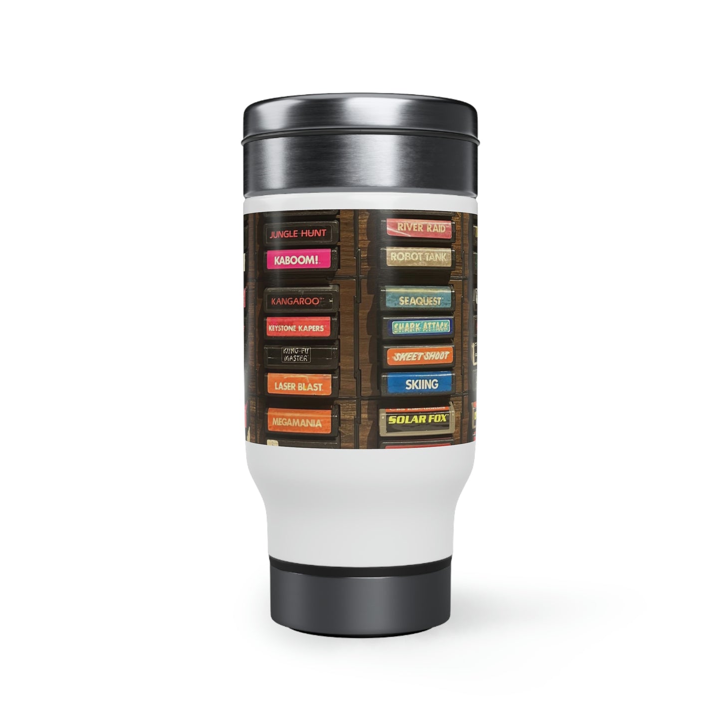 Atari 2600 Cartridges Travel Mug with Handle, 14oz