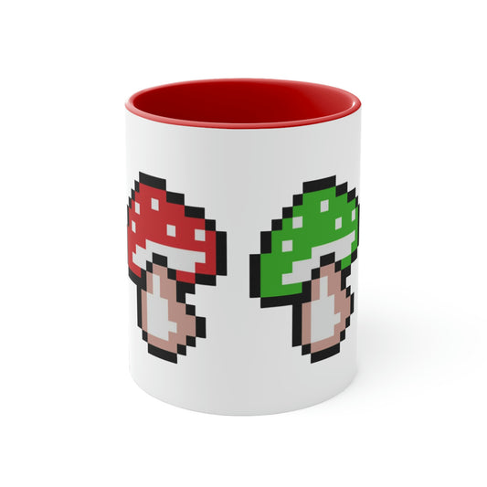 Trippy 8 Bit Mushrooms Accent Coffee Mug, 11oz
