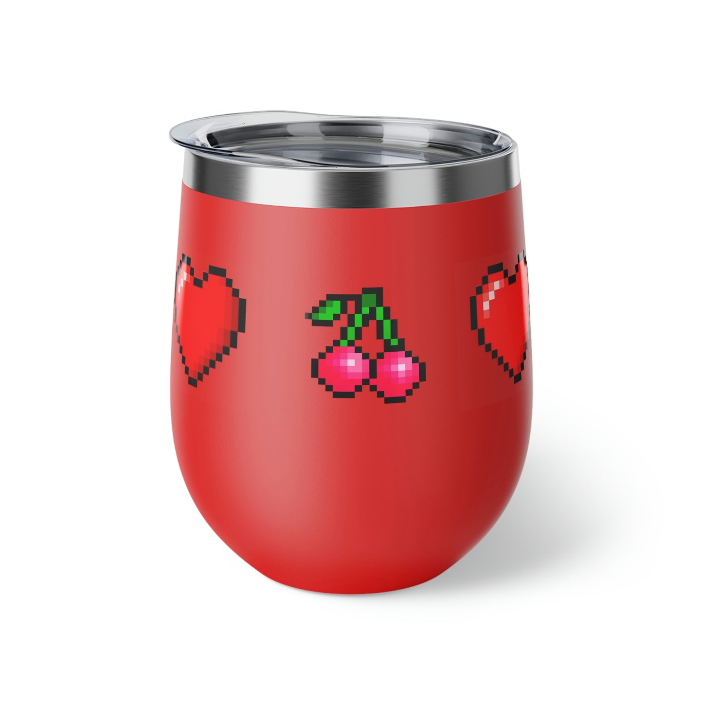 Hearts and Cherries 8 Bit Style Copper Vacuum Insulated Cup, 12oz