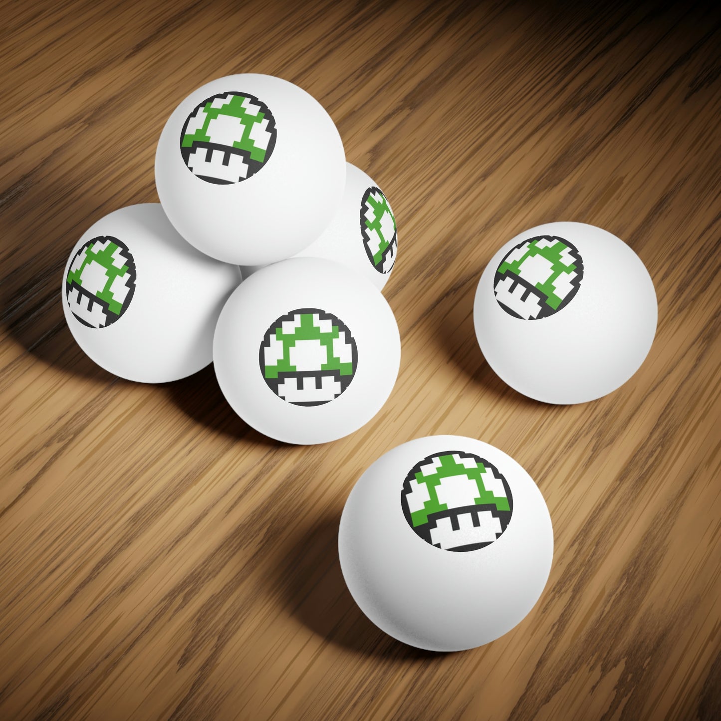 Green Mushroom 8 Bit Style Ping Pong Balls, 6 pcs