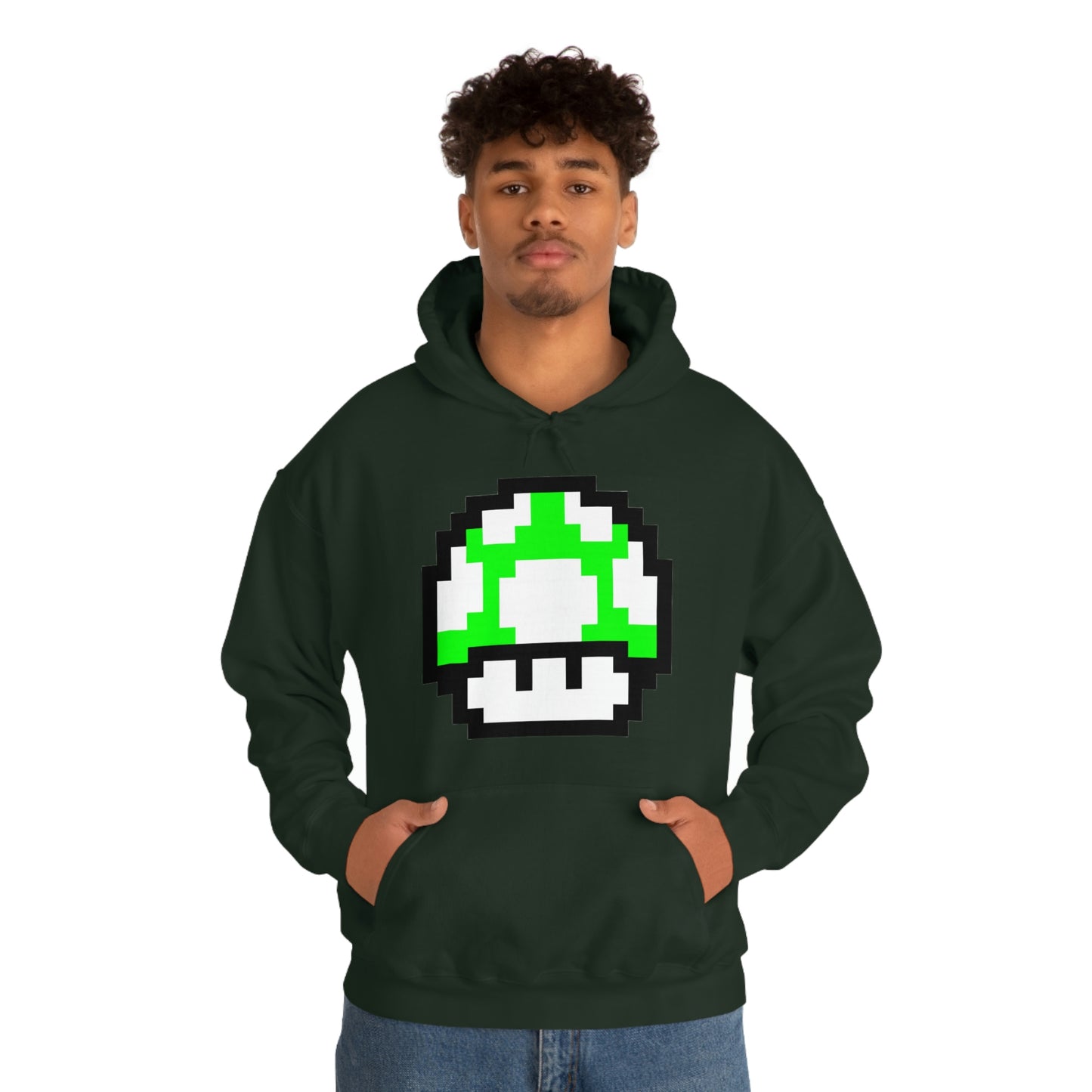 Mushroom 1UP 8 Bit Retro Style Unisex Hooded Sweatshirt