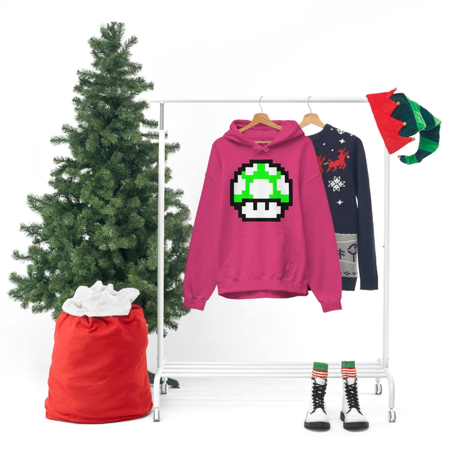 Mushroom 1UP 8 Bit Retro Style Unisex Hooded Sweatshirt
