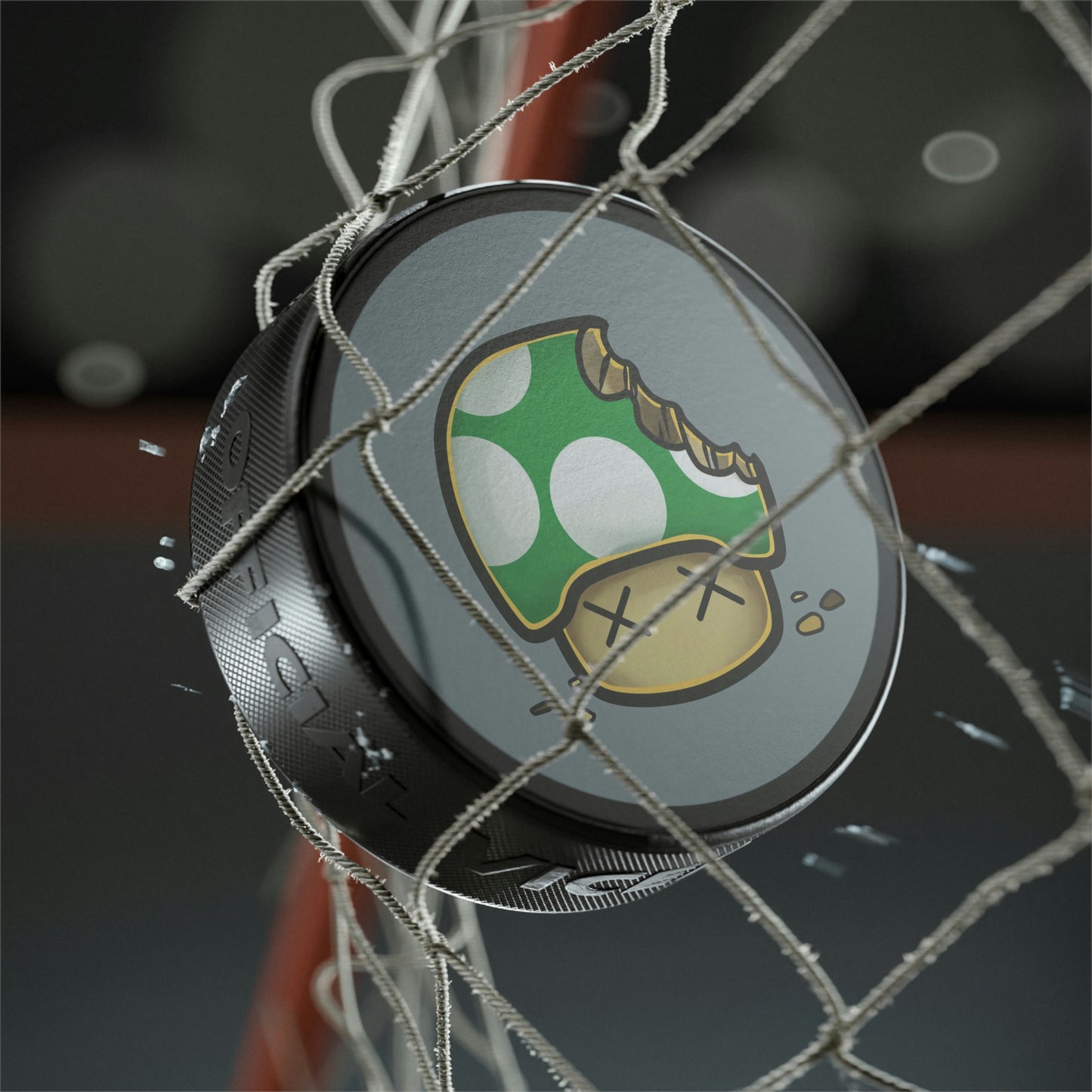 Bitten Mushroom Video Game Style Hockey Puck