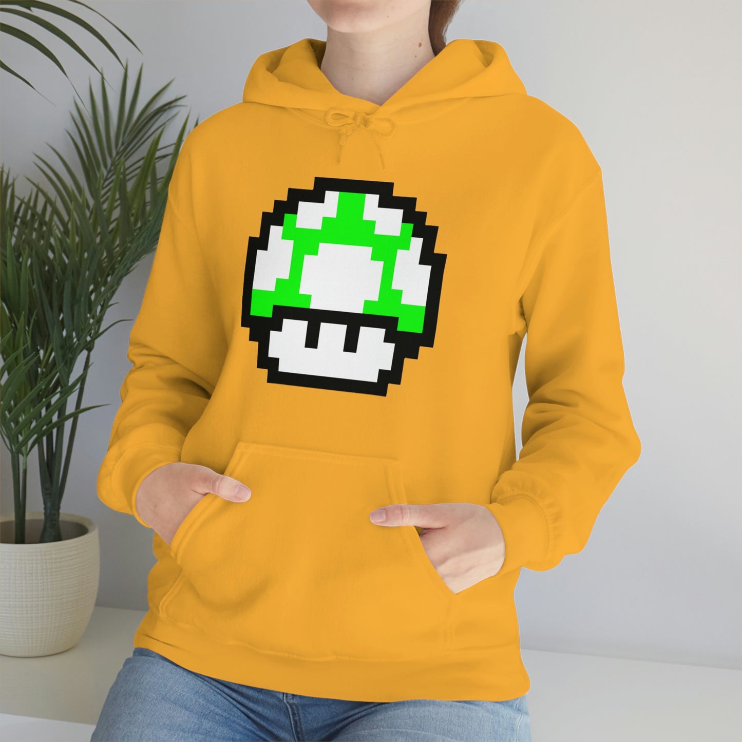 Mushroom 1UP 8 Bit Retro Style Unisex Hooded Sweatshirt