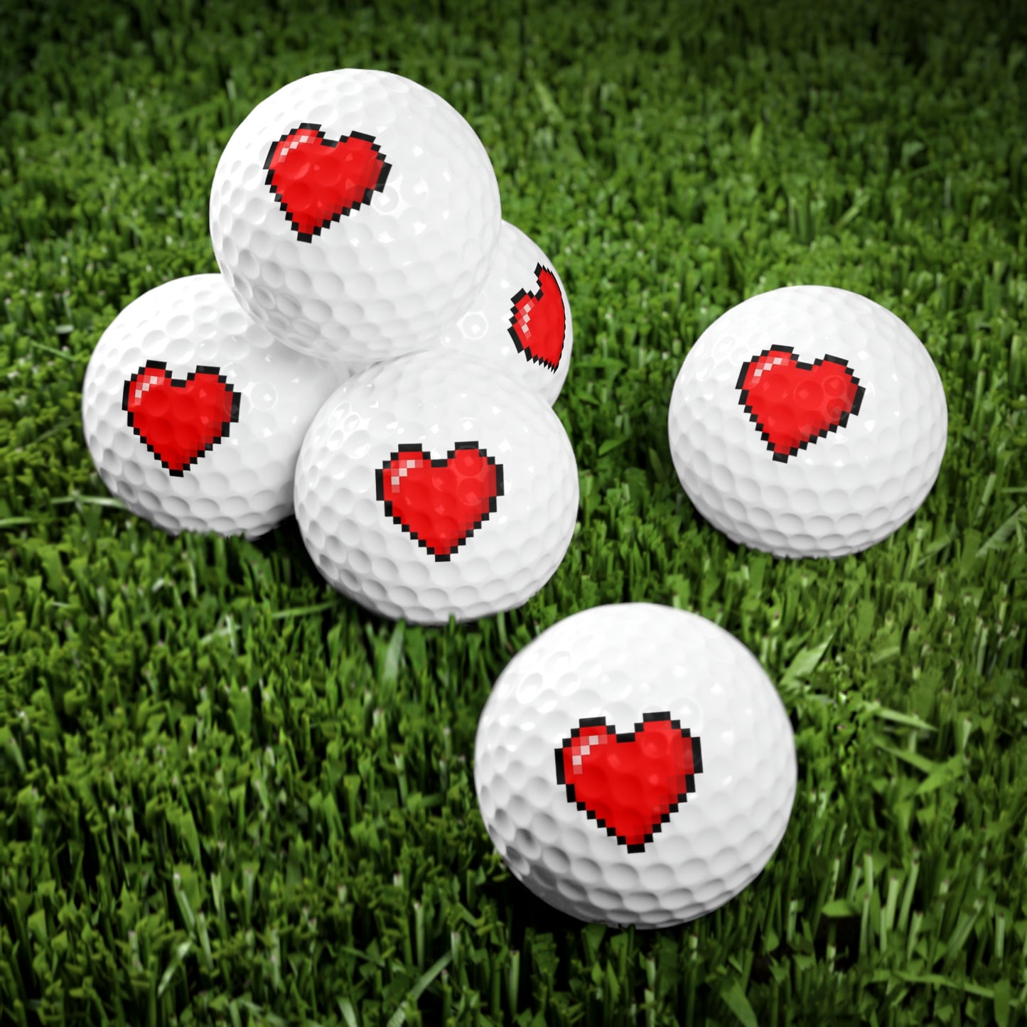 Hearts 8 Bit Style Golf Balls, 6pcs