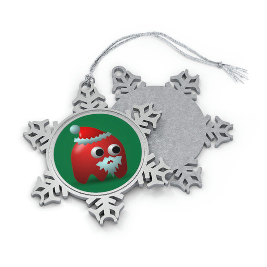 Santa Ghost Video Game Style Pewter Snowflake Ornament