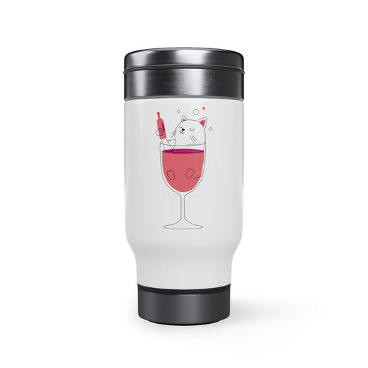 Cats & Wine Style Travel Mug with Handle, 14oz