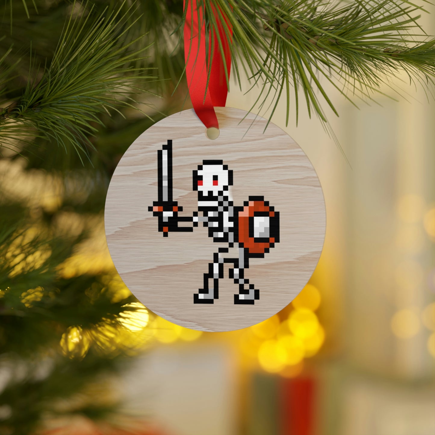 Skeleton 8 Bit Retro Style Wooden Christmas Ornaments