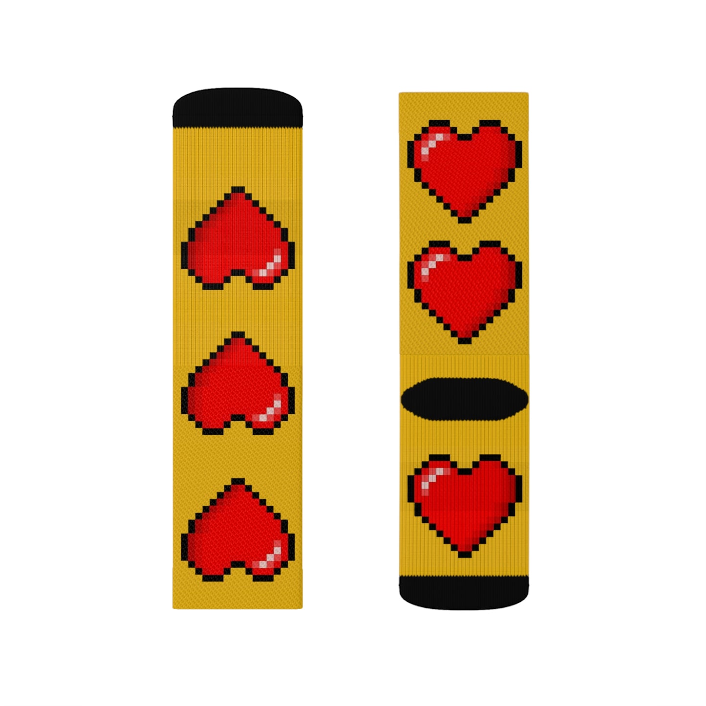 Hearts 8 Bit Style Sublimation Black Socks