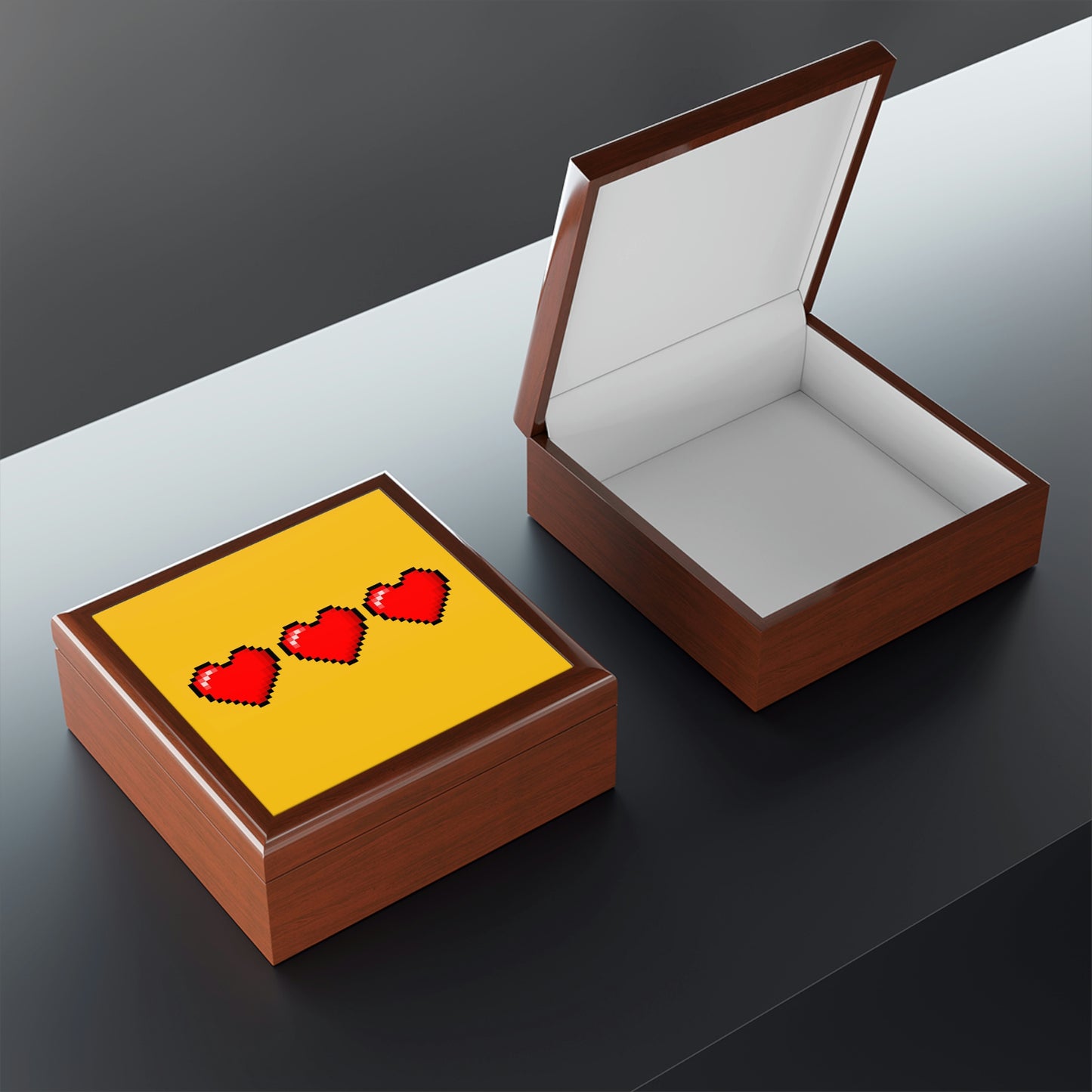 Hearts 8 Bit Style Retro Style Jewelry Box