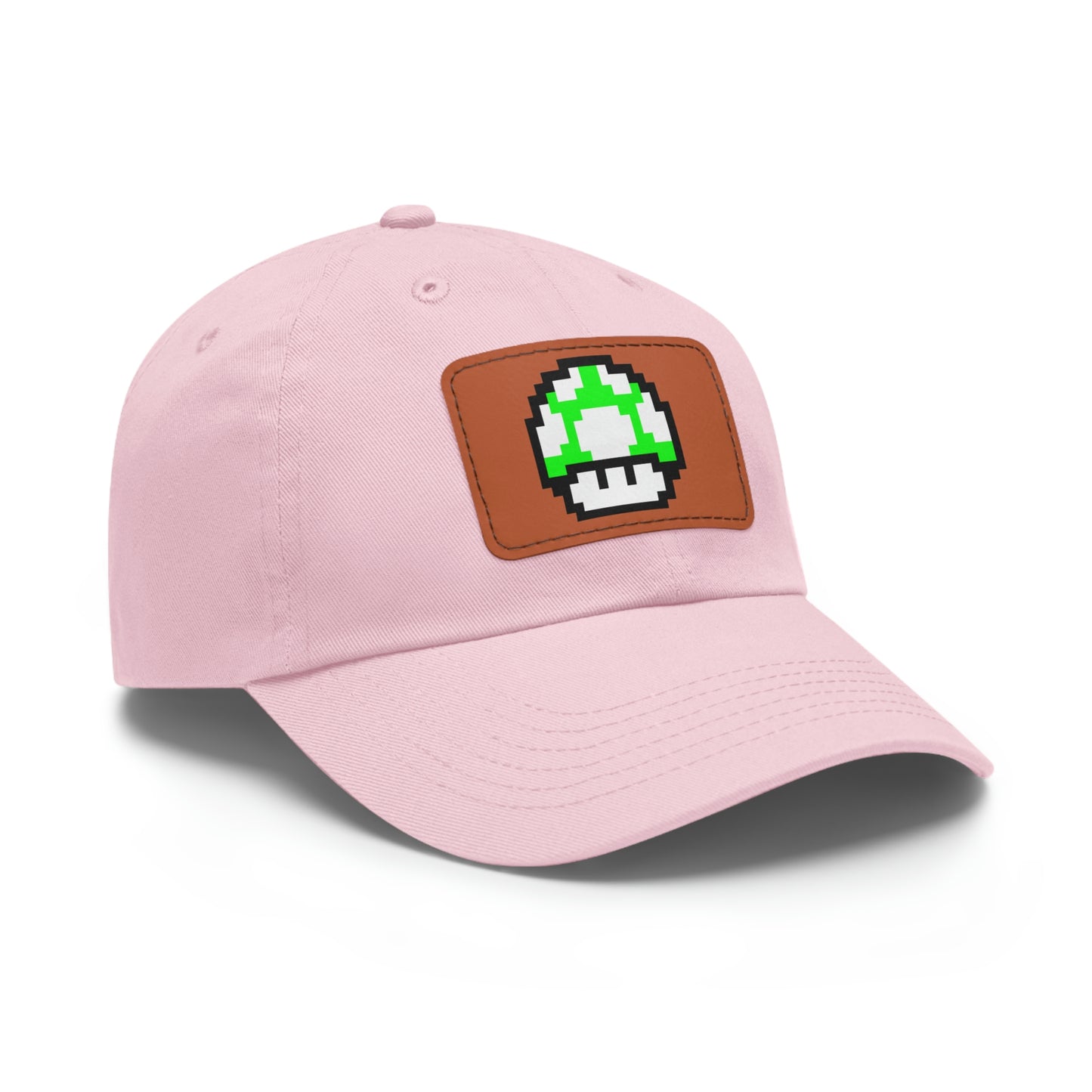 Mushroom 1 UP 8 Bit Style Dad Hat with Leather Patch