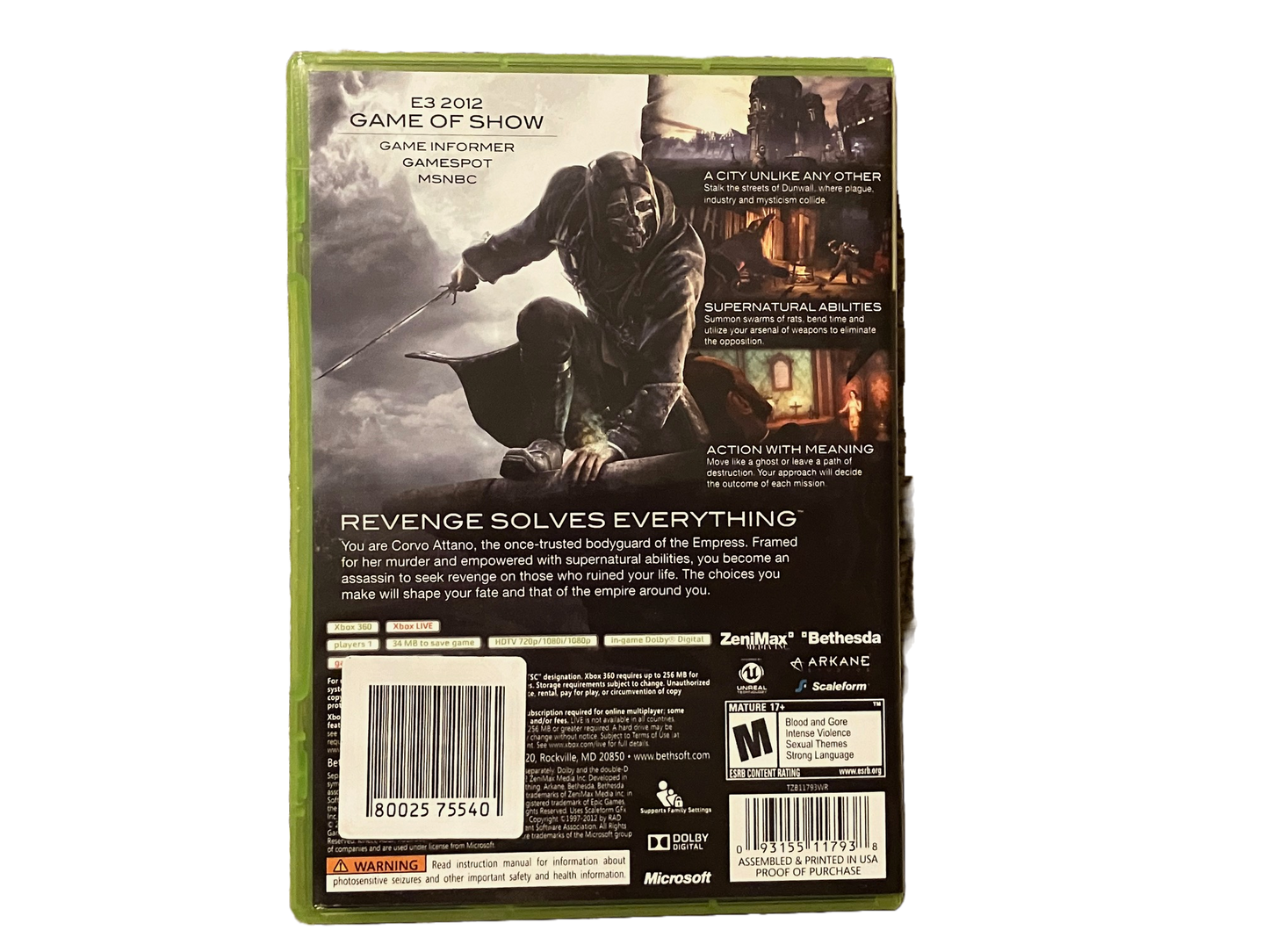Dishonored Xbox 360 Complete