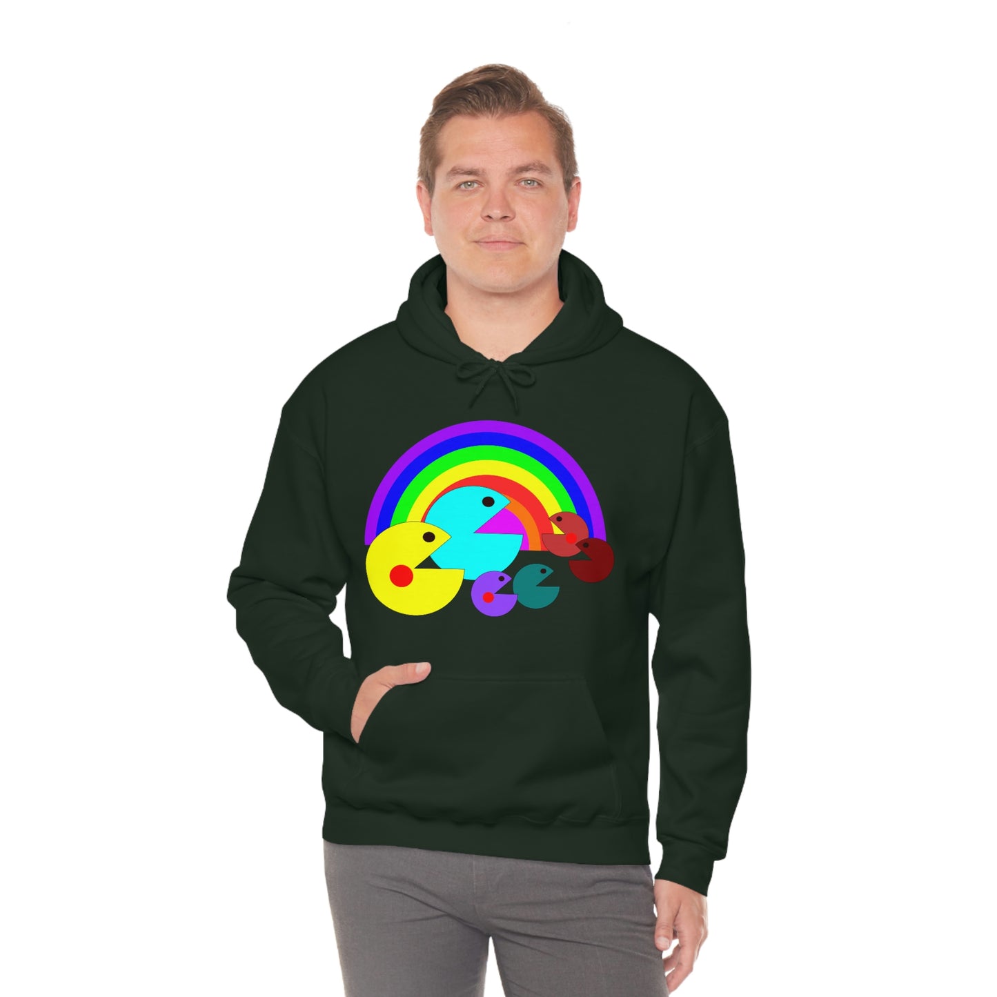 Pac Man Style Ranbow Unisex Hooded Sweatshirt