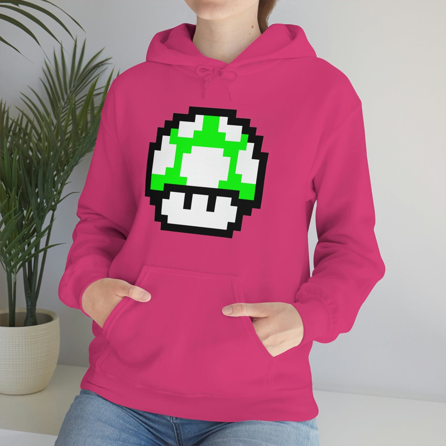 Mushroom 1UP 8 Bit Retro Style Unisex Hooded Sweatshirt