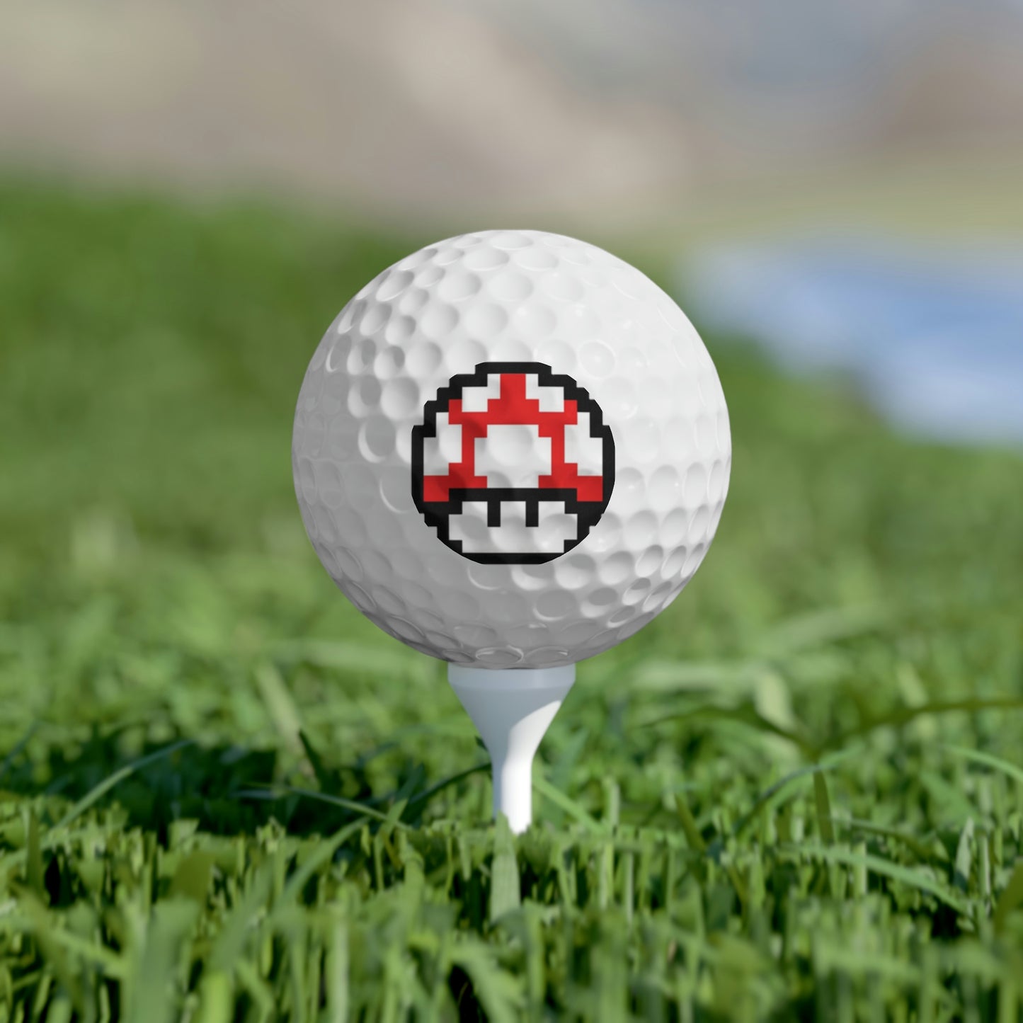 Red Mushroom 8 Bit Style Golf Balls, 6pcs
