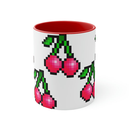 Retro 8 Bit Cherries Accent Coffee Mug, 11oz
