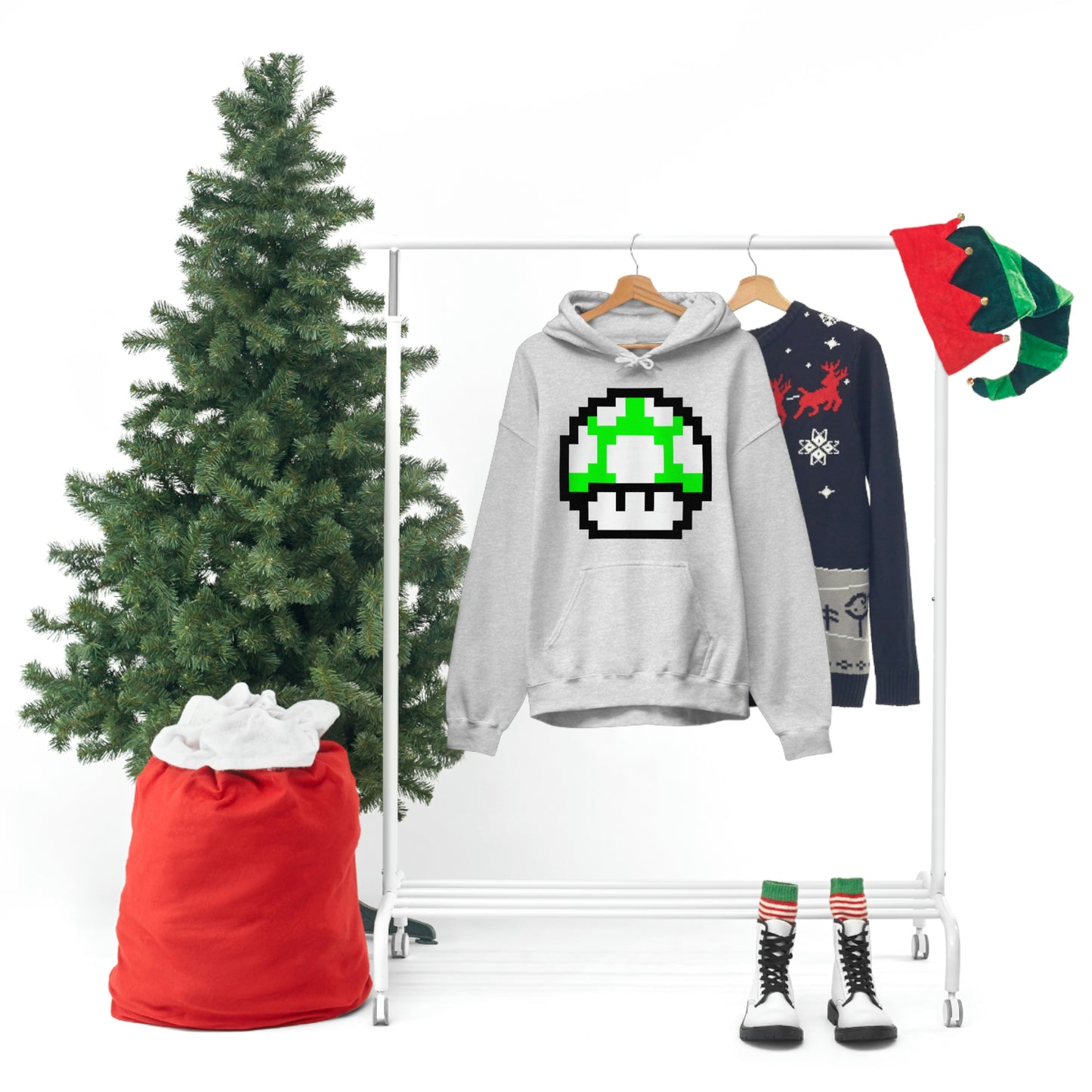 Mushroom 1UP 8 Bit Retro Style Unisex Hooded Sweatshirt