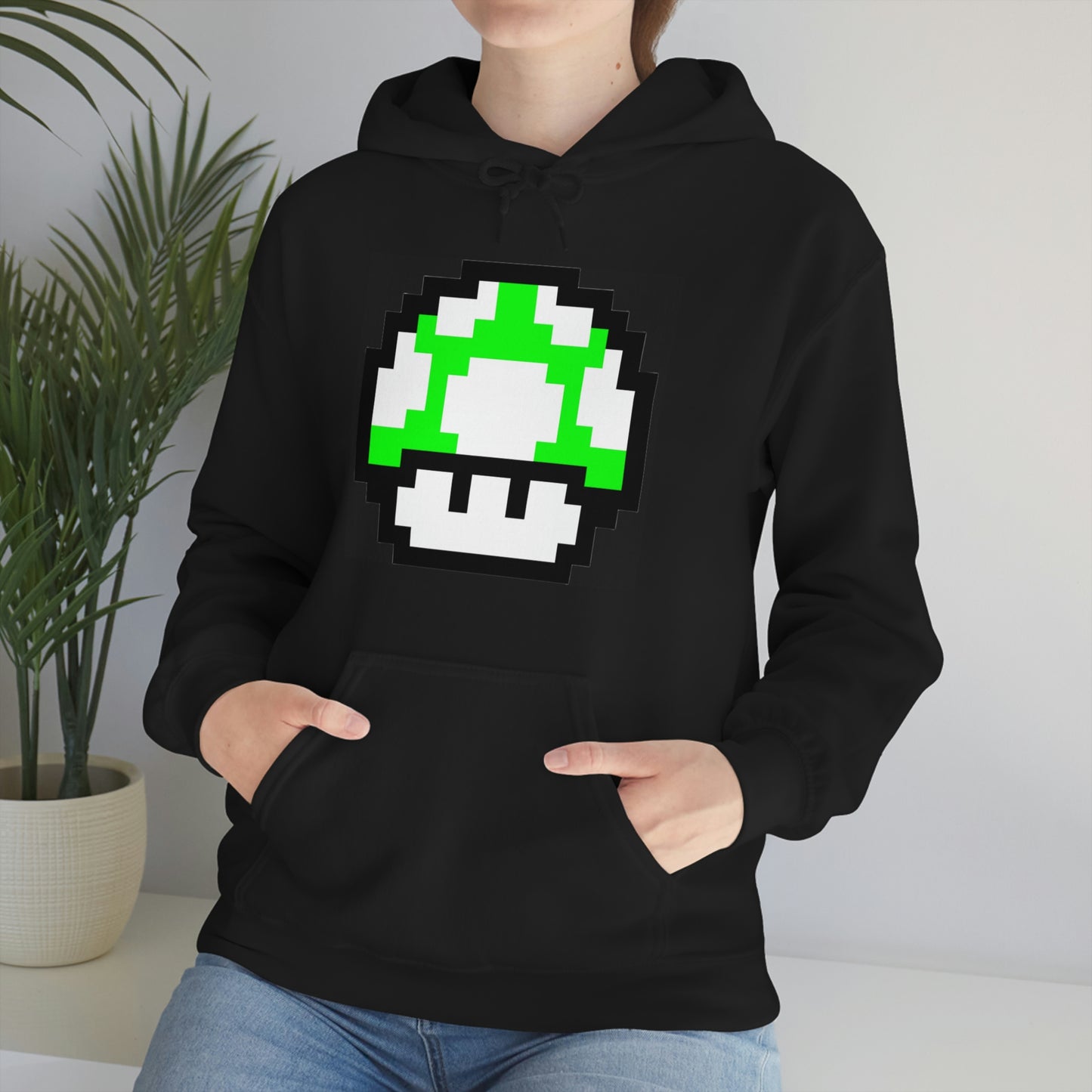 Mushroom 1UP 8 Bit Retro Style Unisex Hooded Sweatshirt