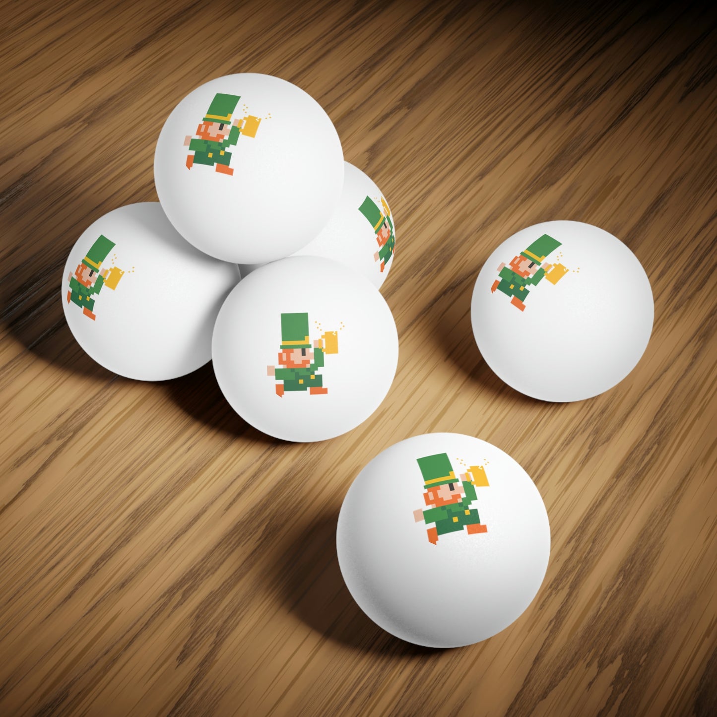 Leprechaun 8 Bit Style Ping Pong Balls, 6 pcs