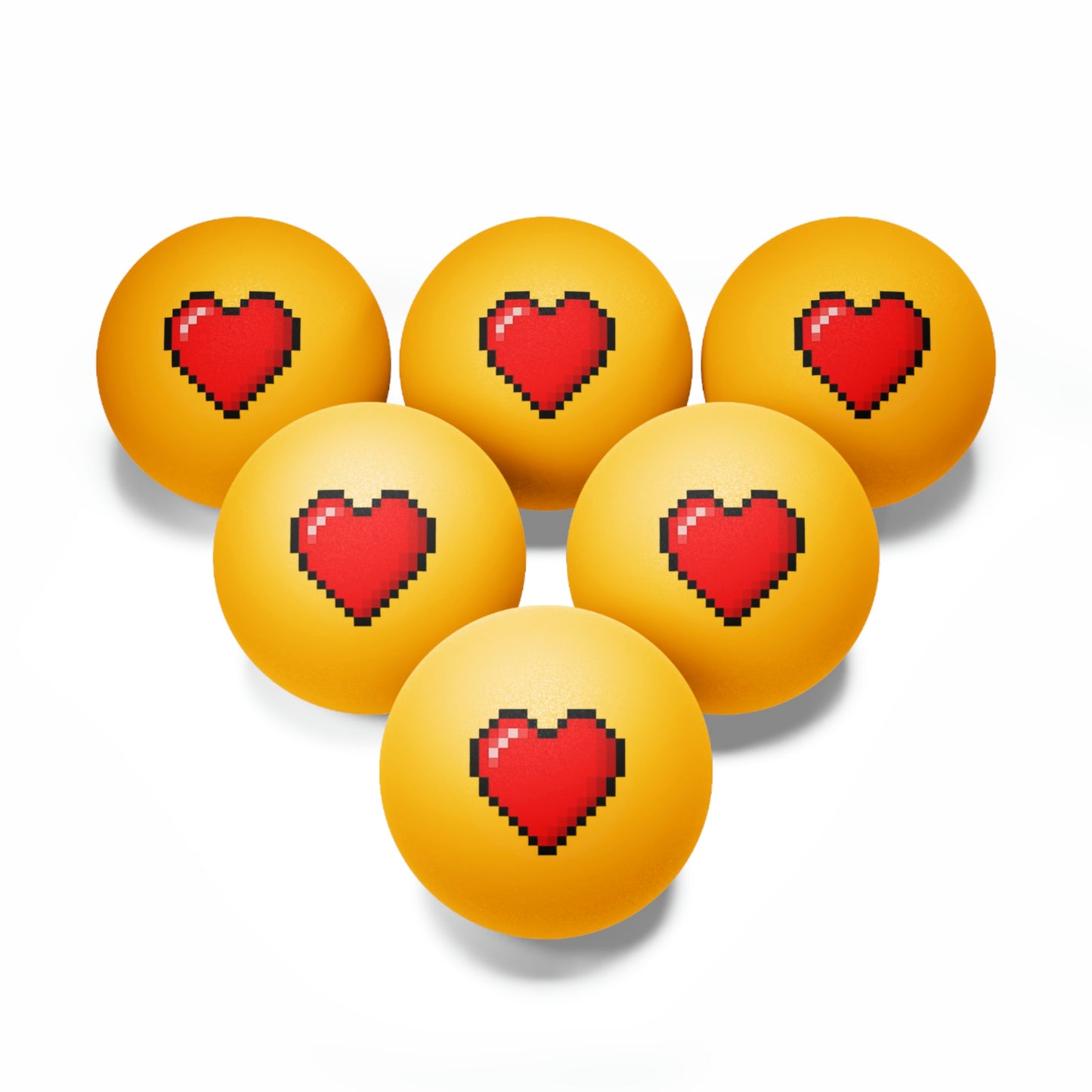 Hearts 8 Bit Style Ping Pong Balls, 6 pcs