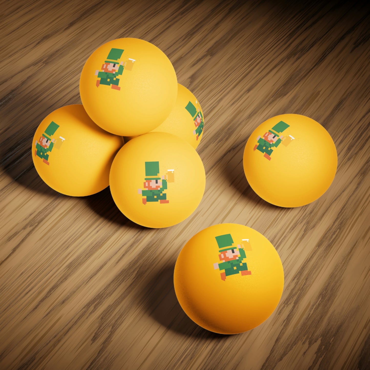 Leprechaun 8 Bit Style Ping Pong Balls, 6 pcs