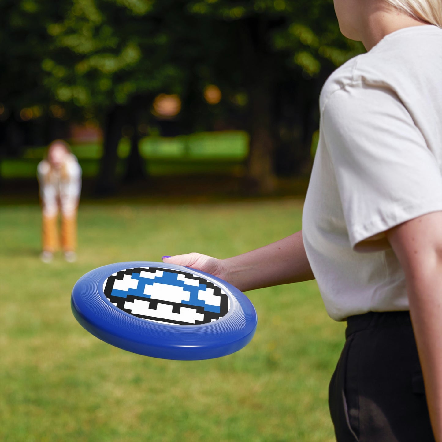 Blue 8 Bit Style Mushroom Wham-O Frisbee