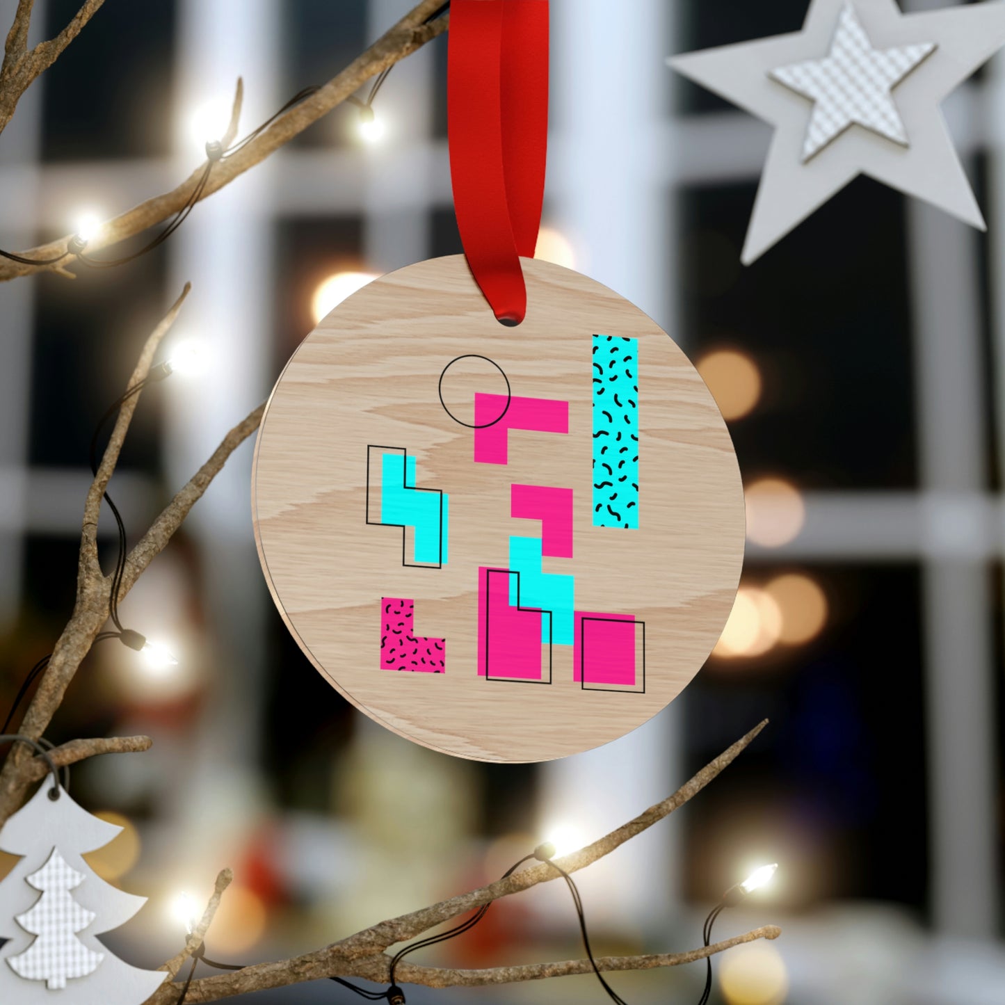 Tetris Style Wooden Christmas Ornaments