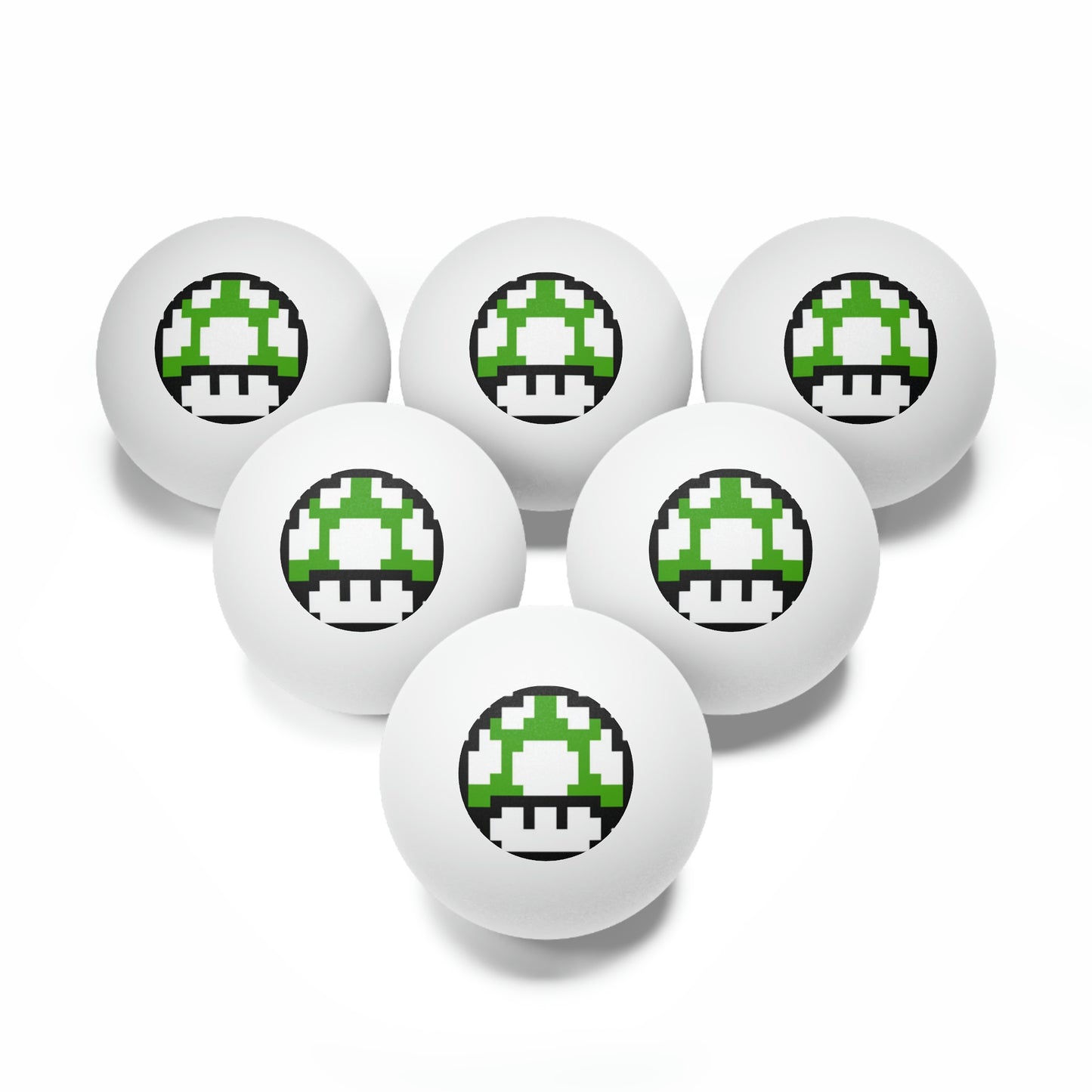 Green Mushroom 8 Bit Style Ping Pong Balls, 6 pcs