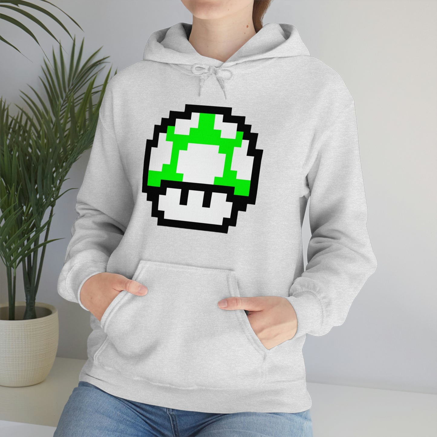 Mushroom 1UP 8 Bit Retro Style Unisex Hooded Sweatshirt