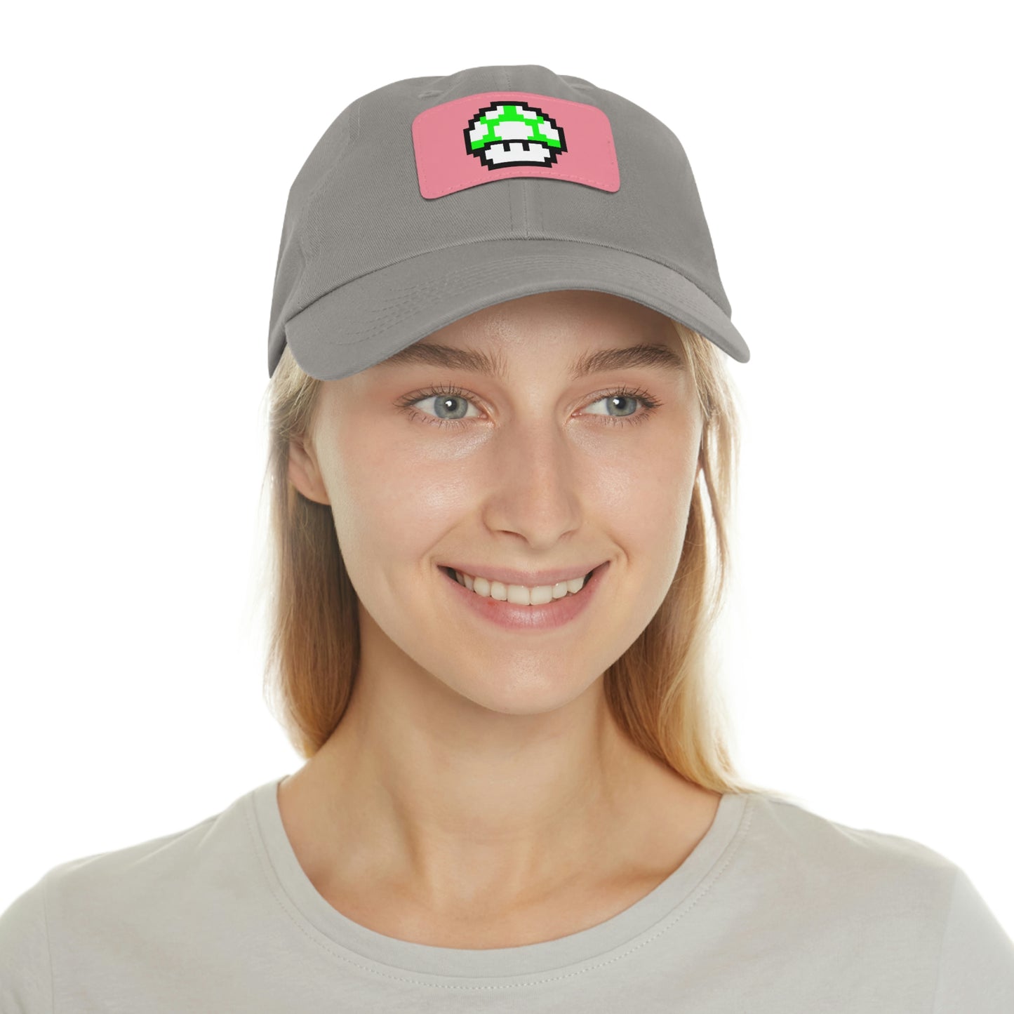 Mushroom 1 UP 8 Bit Style Dad Hat with Leather Patch