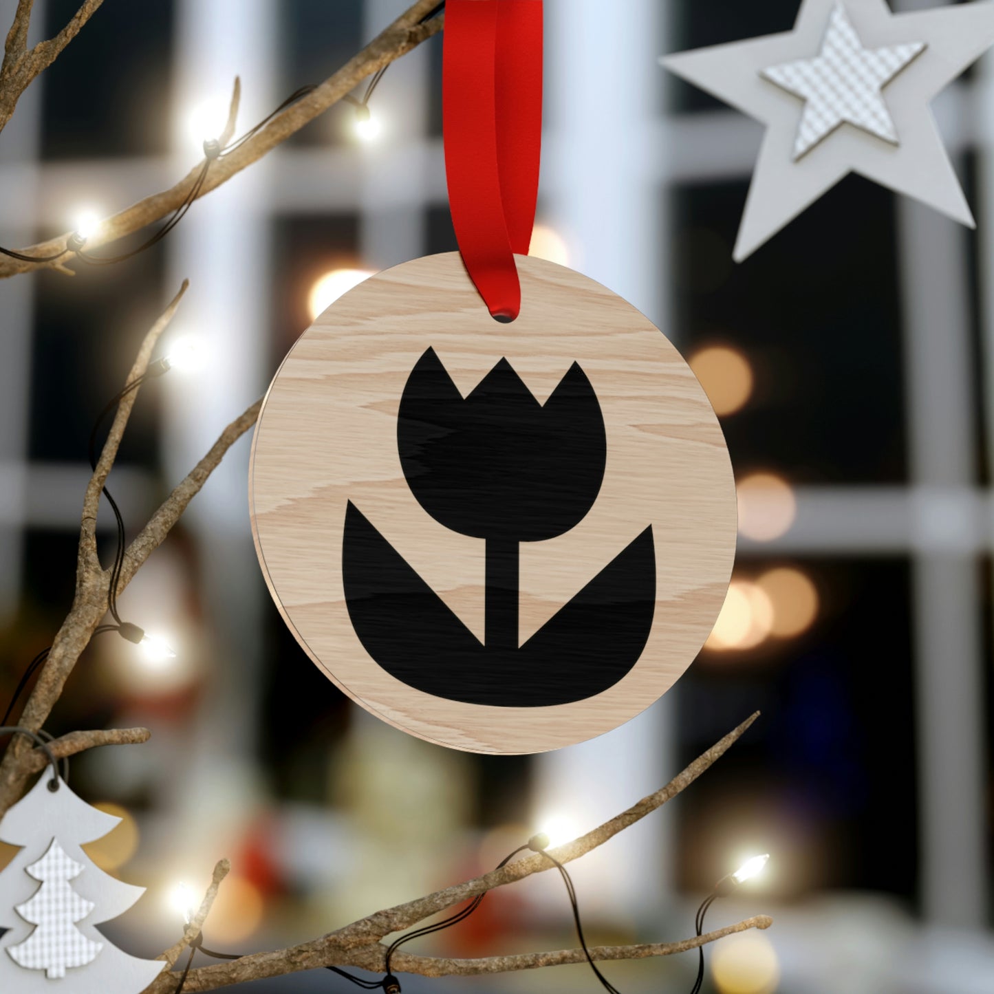 Video Game Retro Style Flower Wooden Christmas Ornaments