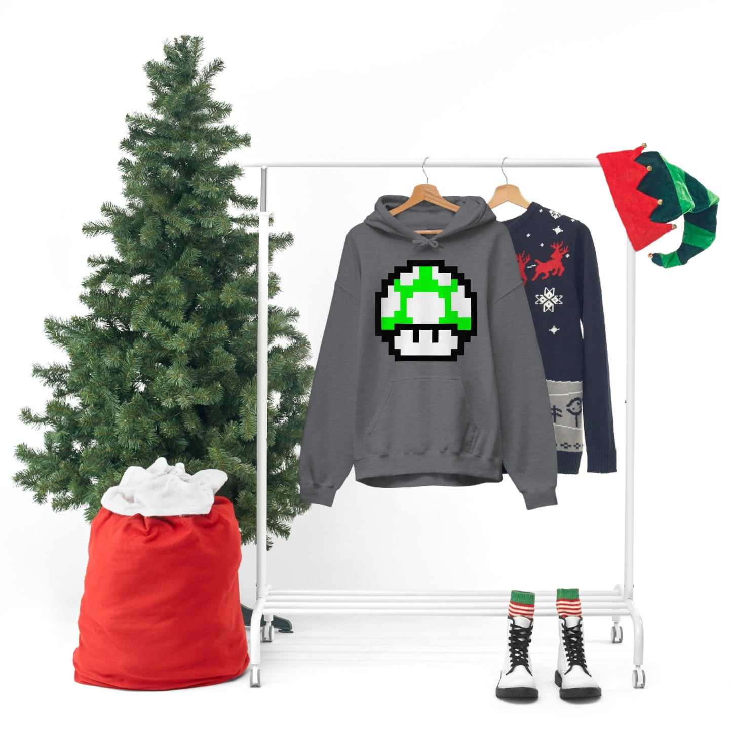 Mushroom 1UP 8 Bit Retro Style Unisex Hooded Sweatshirt