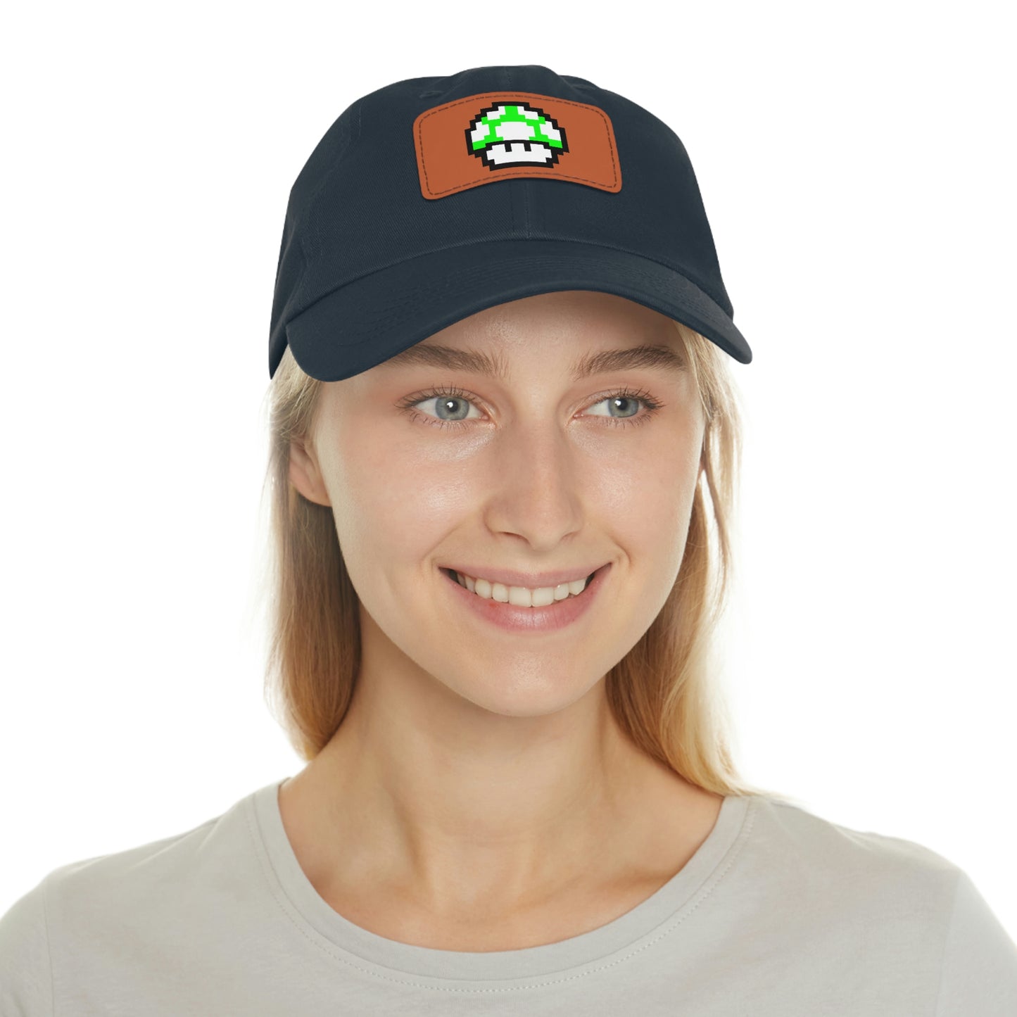 Mushroom 1 UP 8 Bit Style Dad Hat with Leather Patch