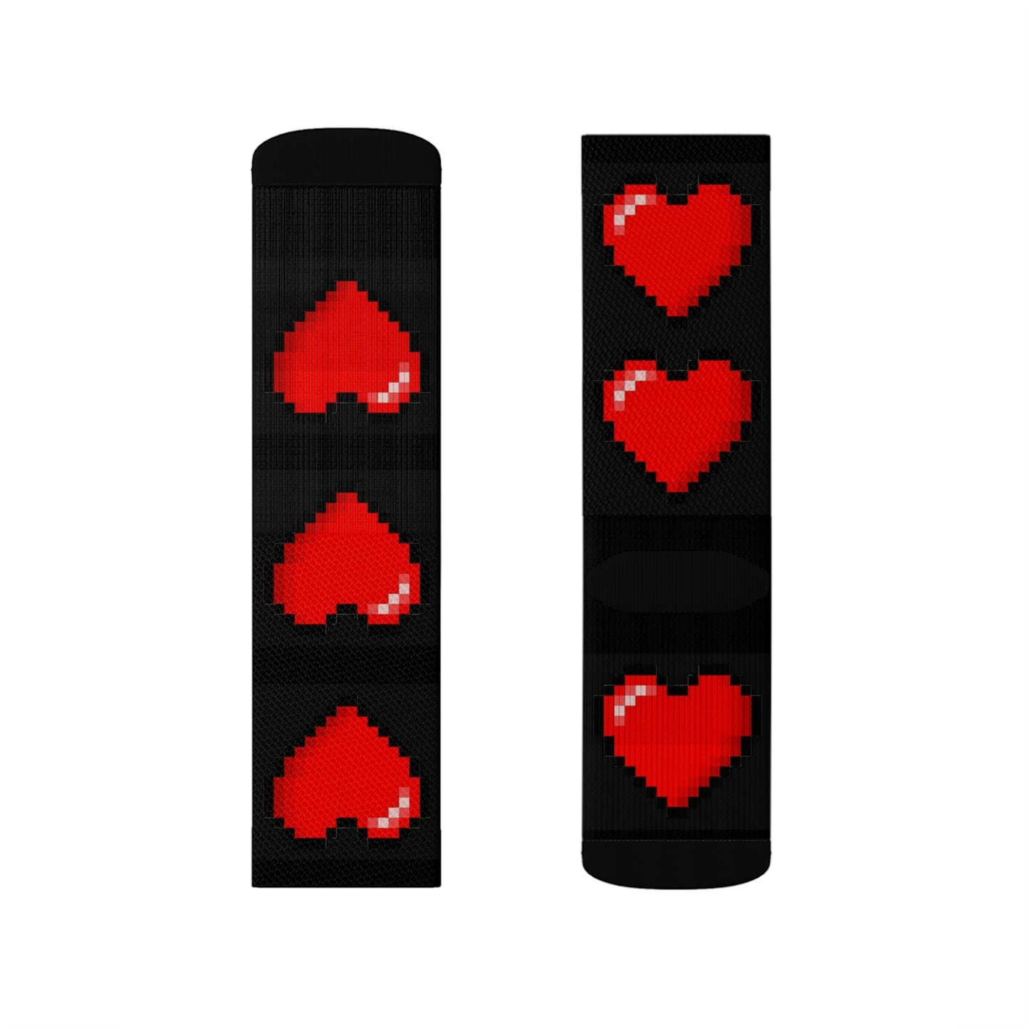 Hearts 8 Bit Style Sublimation Black Socks