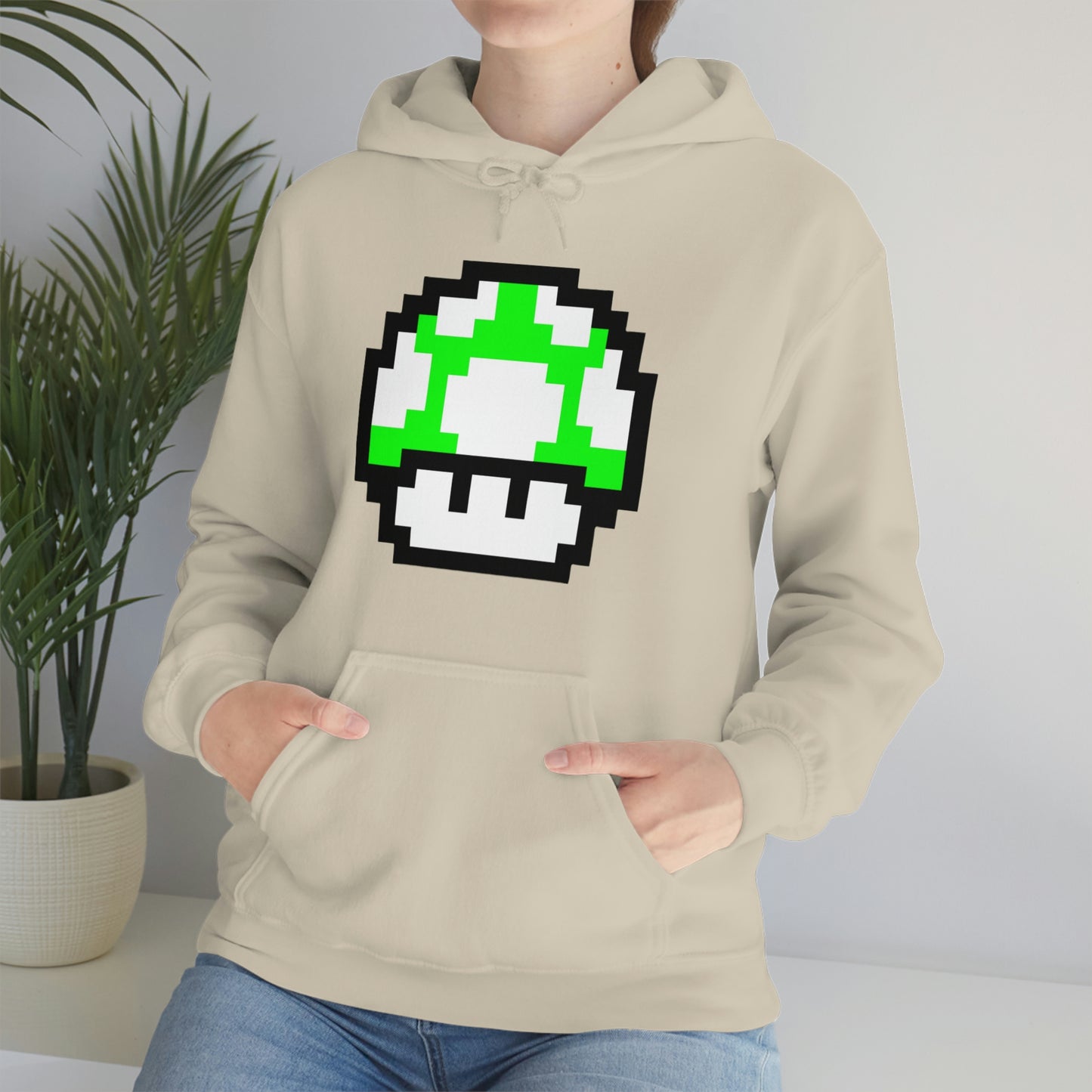 Mushroom 1UP 8 Bit Retro Style Unisex Hooded Sweatshirt