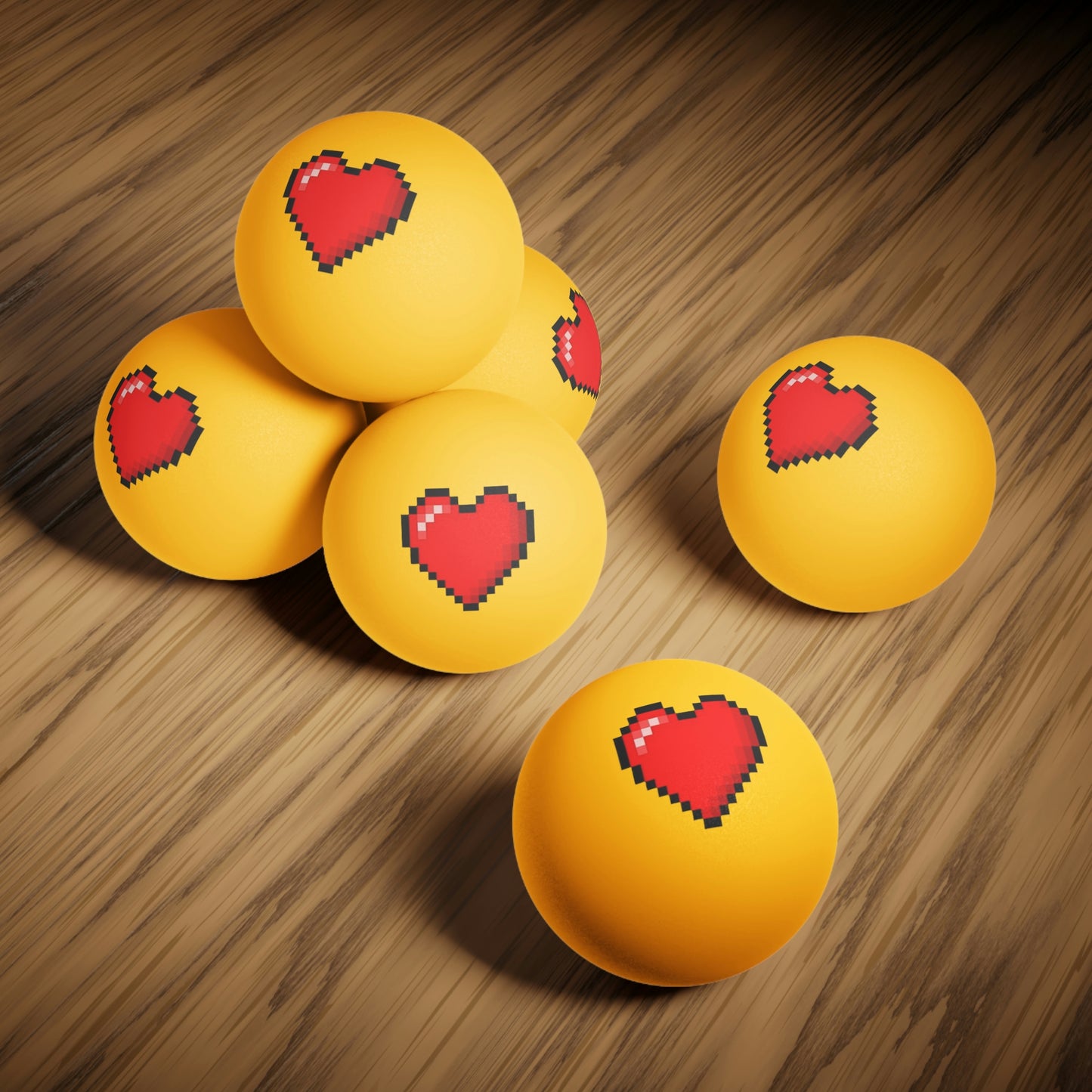 Hearts 8 Bit Style Ping Pong Balls, 6 pcs