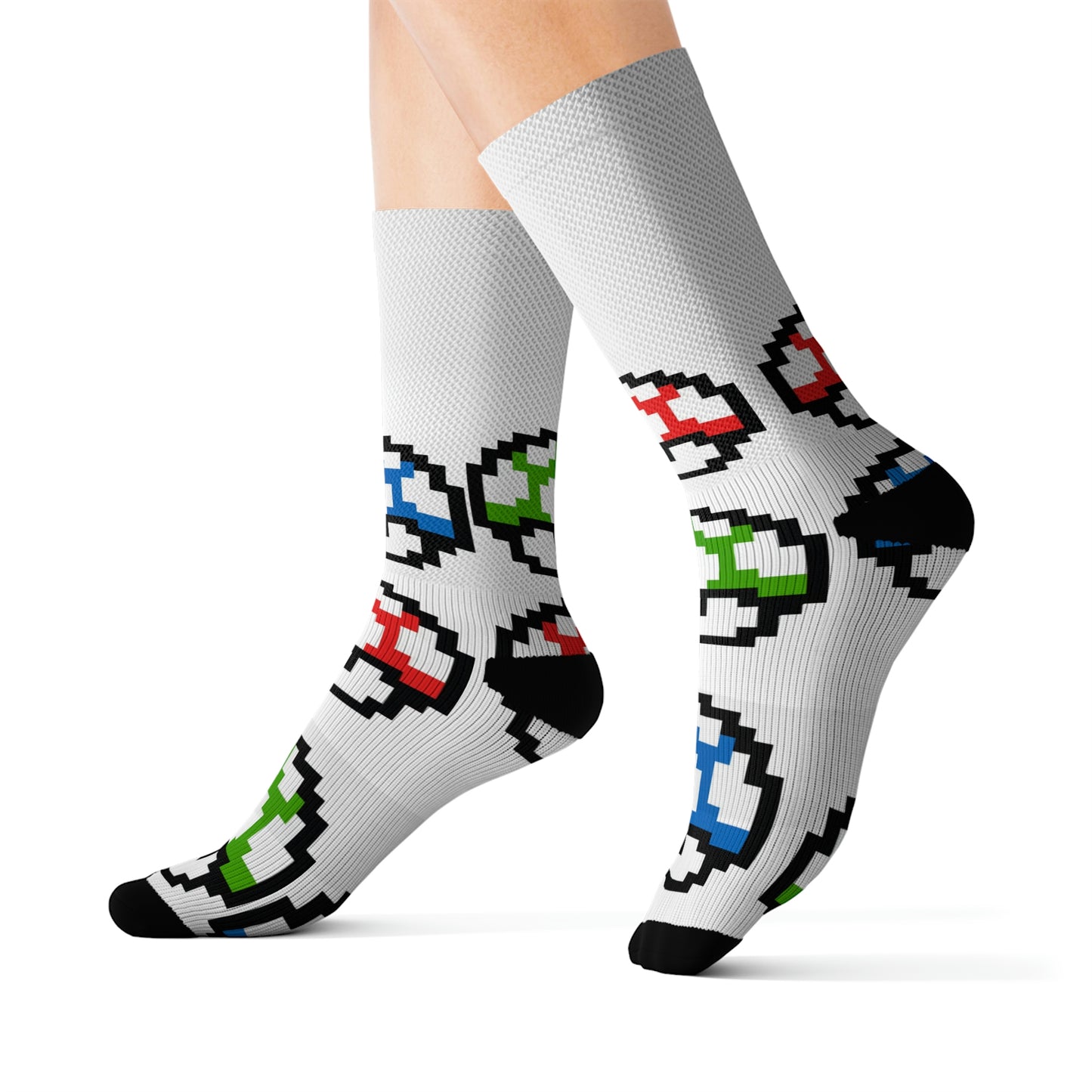 Mushroom Video Game Style Background Sublimation Socks