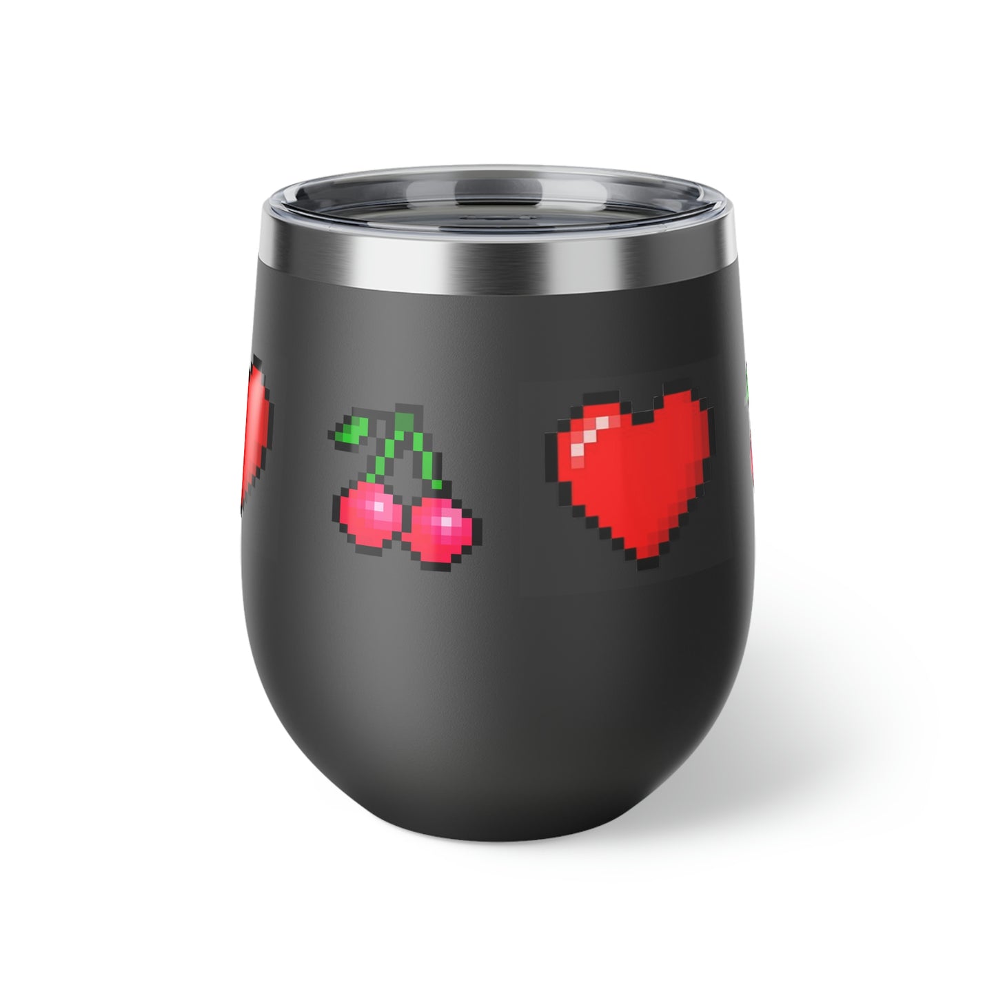 Hearts and Cherries 8 Bit Style Copper Vacuum Insulated Cup, 12oz
