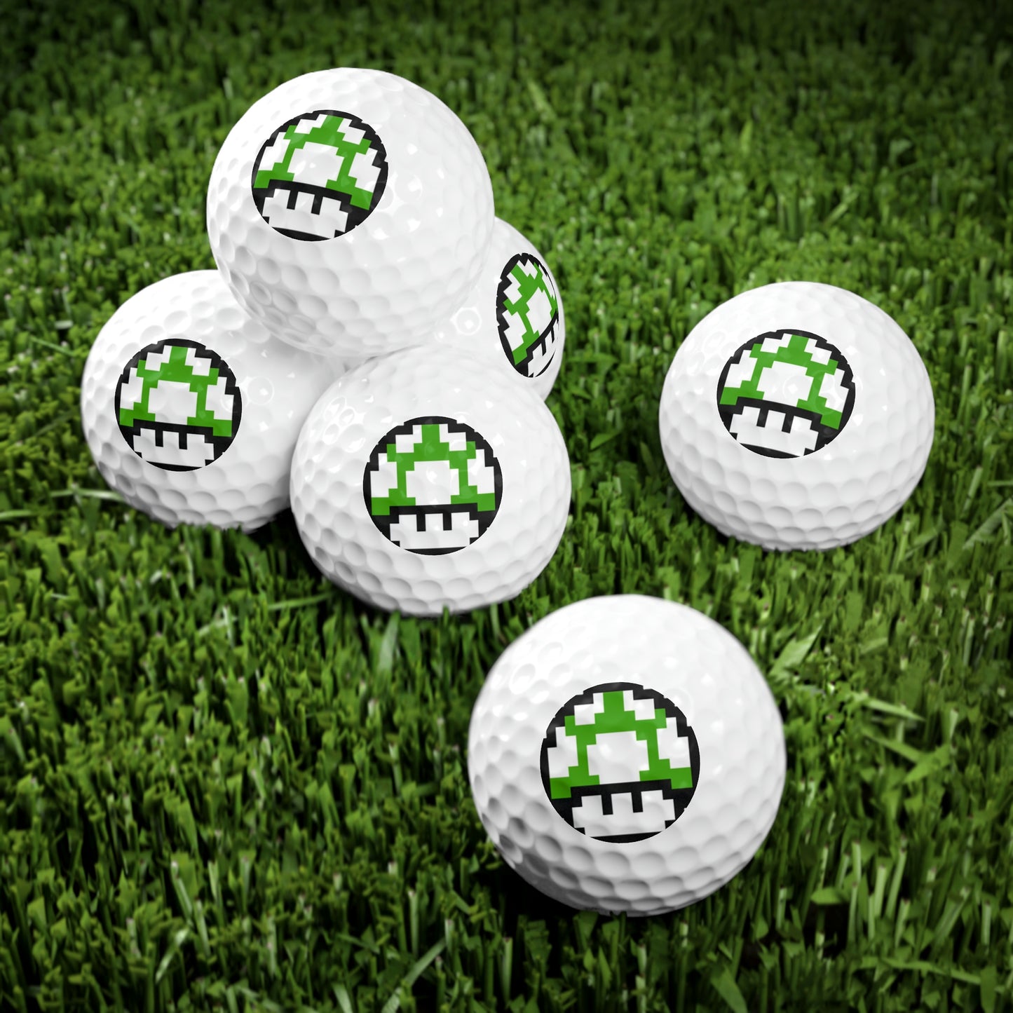 Green Mushroom 8 Bit Style Golf Balls, 6pcs