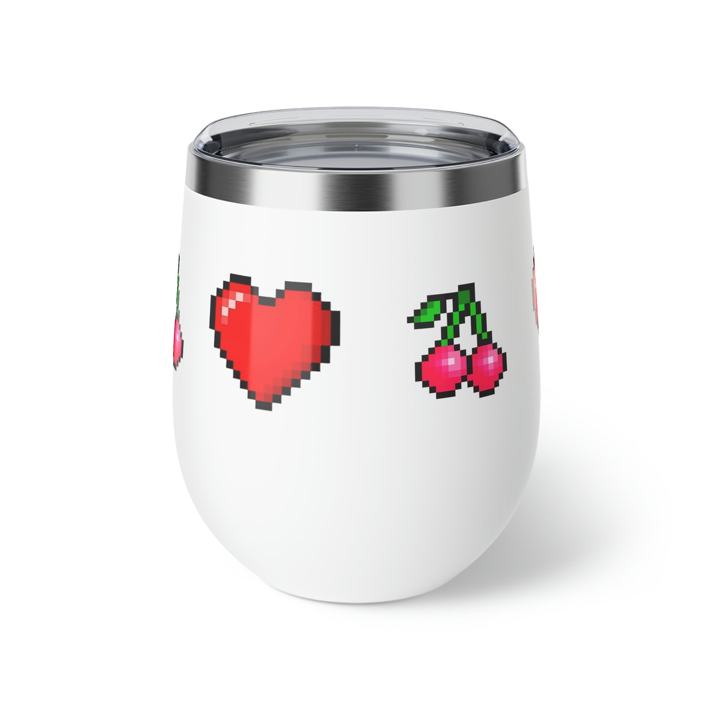 Hearts and Cherries 8 Bit Style Copper Vacuum Insulated Cup, 12oz