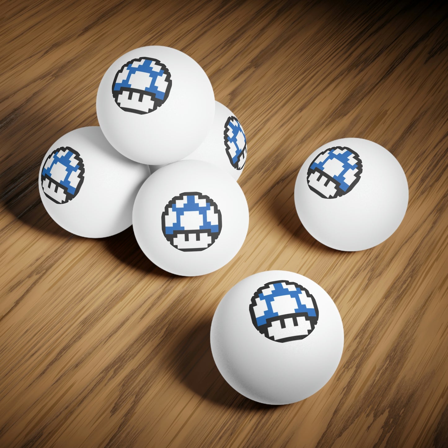 Blue Mushroom 8 Bit Style Ping Pong Balls, 6 pcs