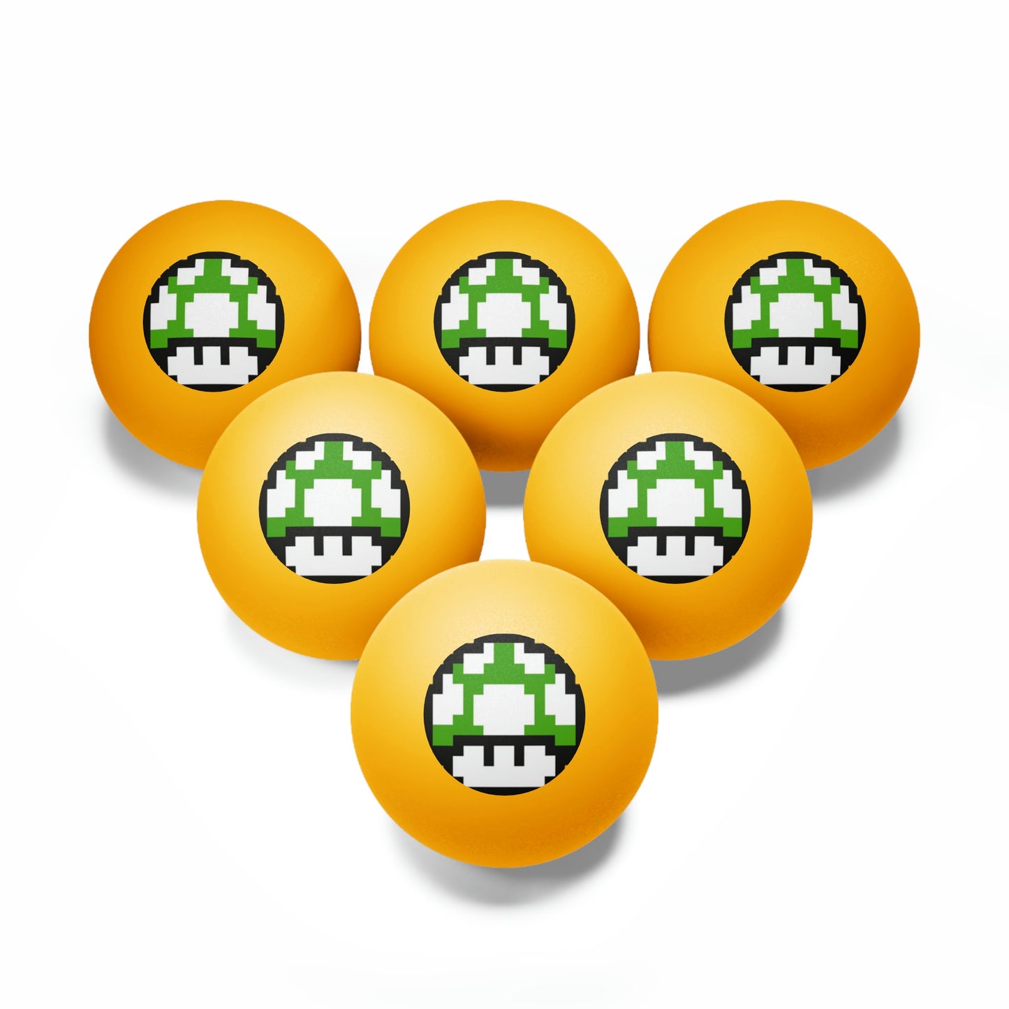 Green Mushroom 8 Bit Style Ping Pong Balls, 6 pcs