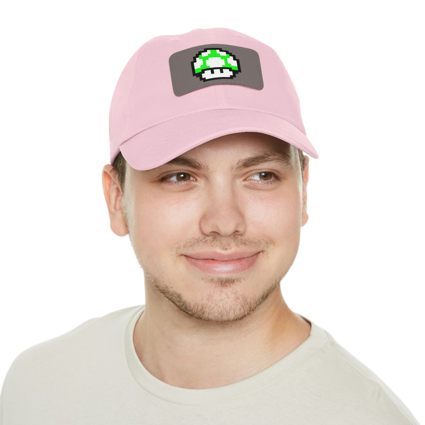 Mushroom 1 UP 8 Bit Style Dad Hat with Leather Patch