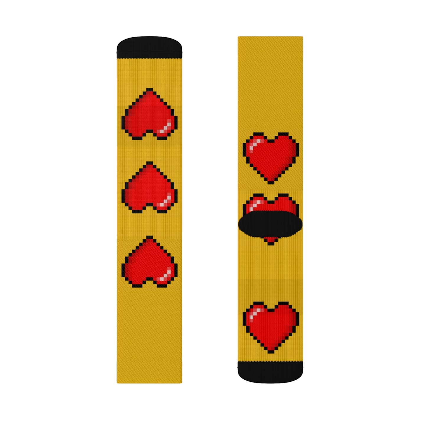 Hearts 8 Bit Style Sublimation Black Socks