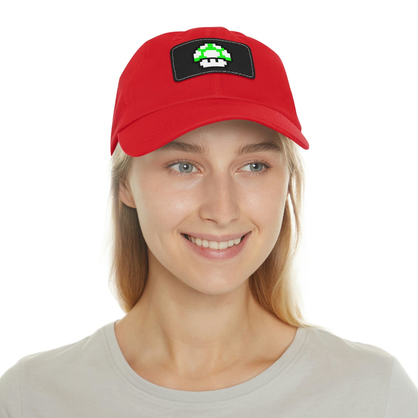 Mushroom 1 UP 8 Bit Style Dad Hat with Leather Patch